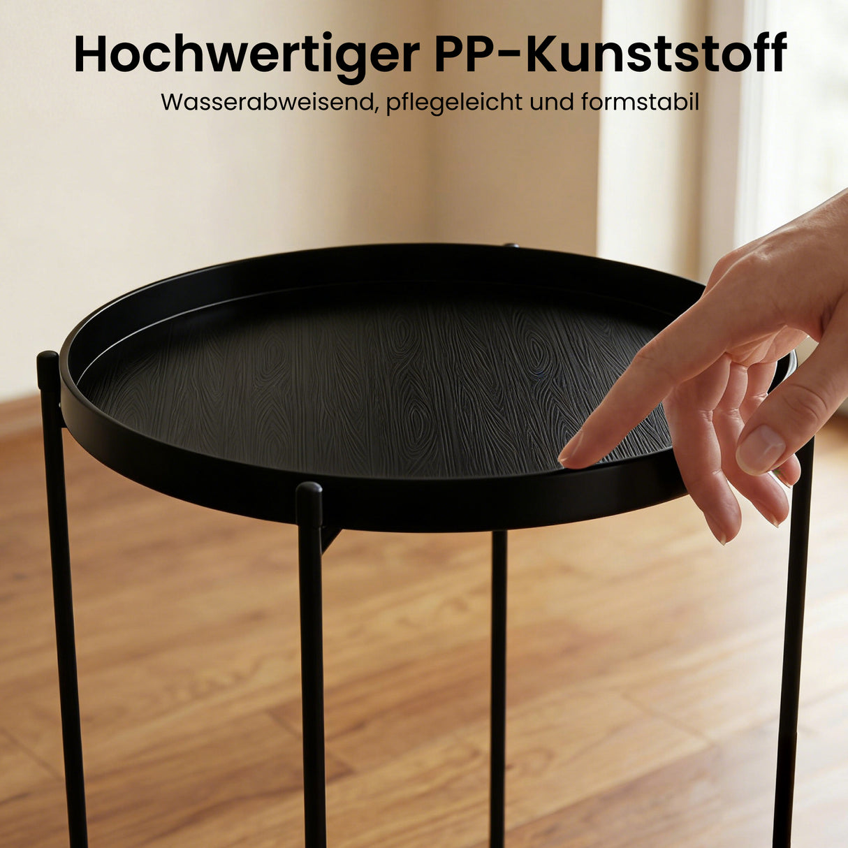 glasvilla Beistelltisch , Couchtisch klein mit abnehmbarem Tablett aus PP-Kunststoff, Sofatisch für Wohnzimmer, Schlafzimmer und Balkon, Reglo-08