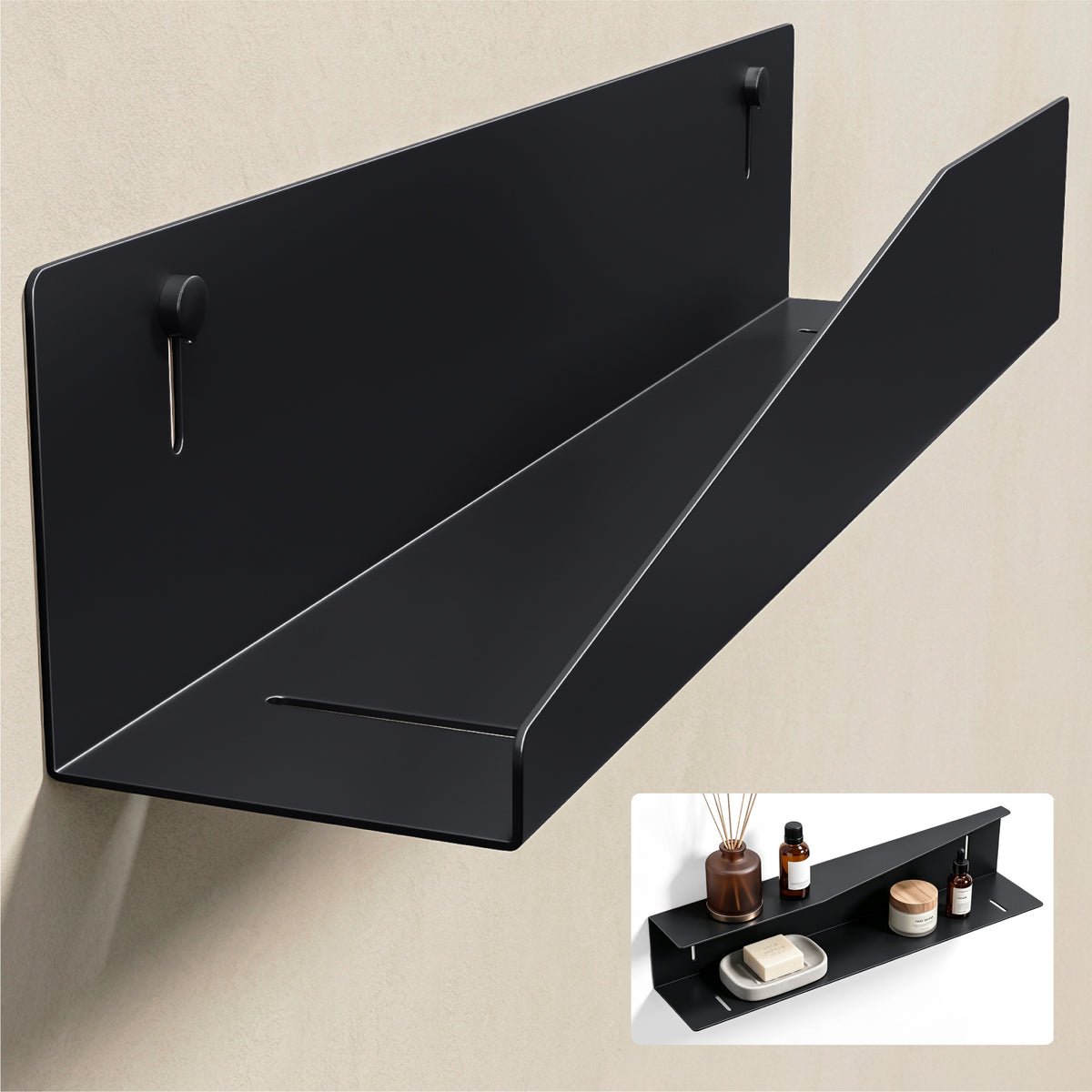 glasvilla Mensola da Parete Multifunzionale, Mensola Doccia in Acciaio al Carbonio Antiruggine, Installazione con Foratura o Adesivo, Adatta per Bagno e Cucina, Reglo-15
