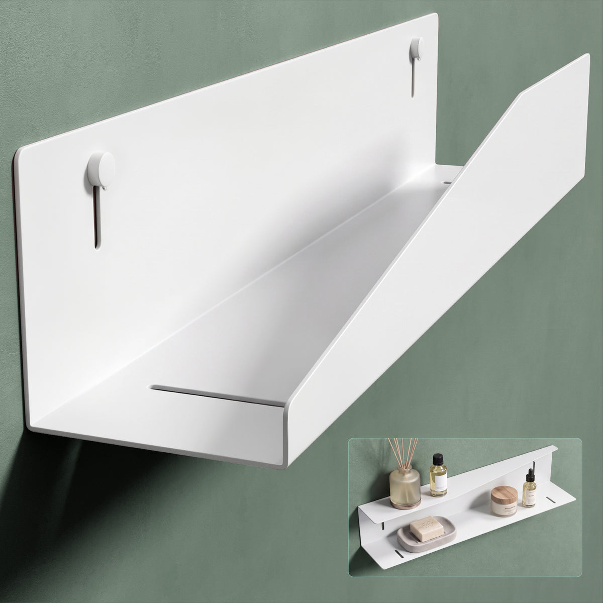 glasvilla Mensola da Parete Multifunzionale, Mensola Doccia in Acciaio al Carbonio Antiruggine, Installazione con Foratura o Adesivo, Adatta per Bagno e Cucina, Reglo-15