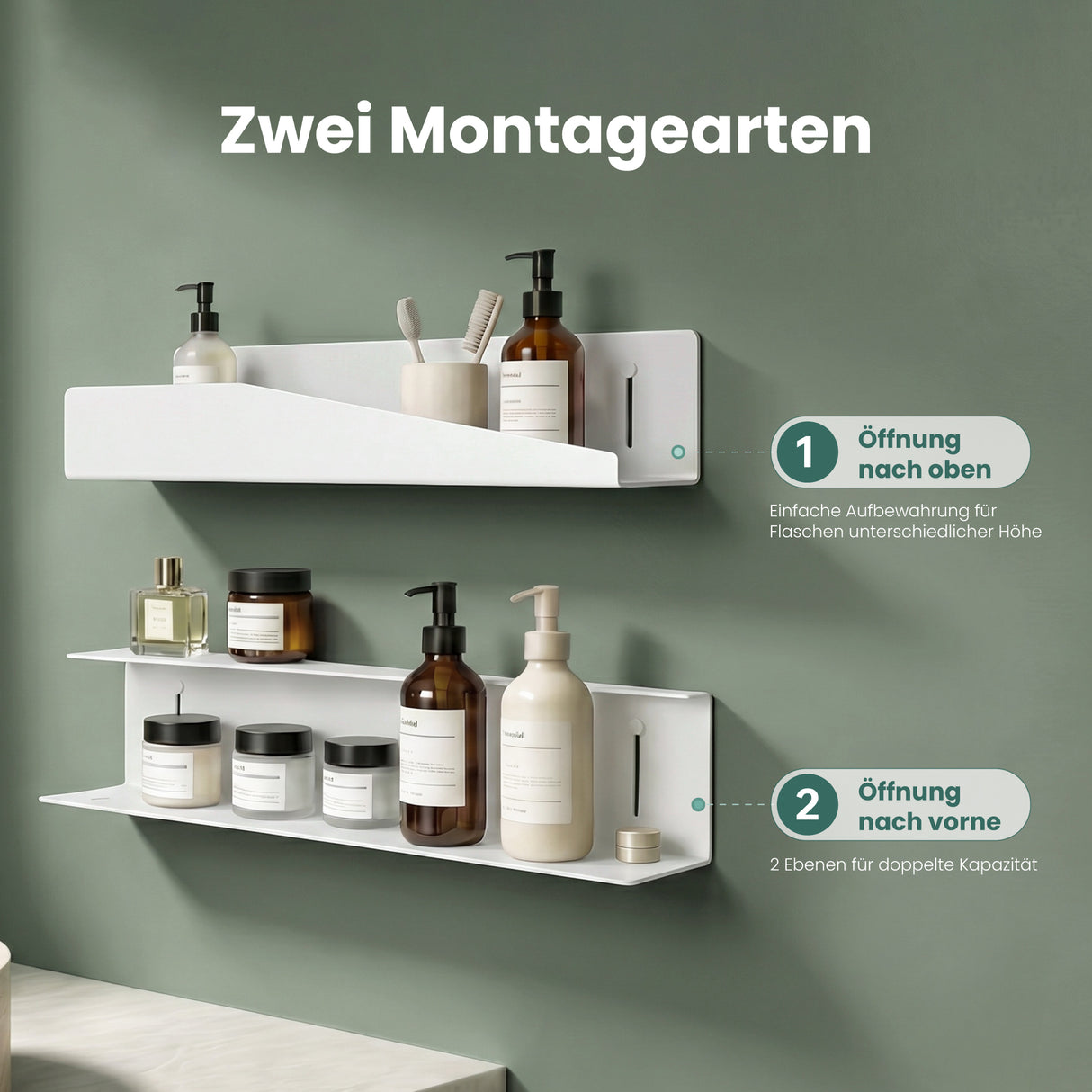 glasvilla Mensola da Parete Multifunzionale, Mensola Doccia in Acciaio al Carbonio Antiruggine, Installazione con Foratura o Adesivo, Adatta per Bagno e Cucina, Reglo-15