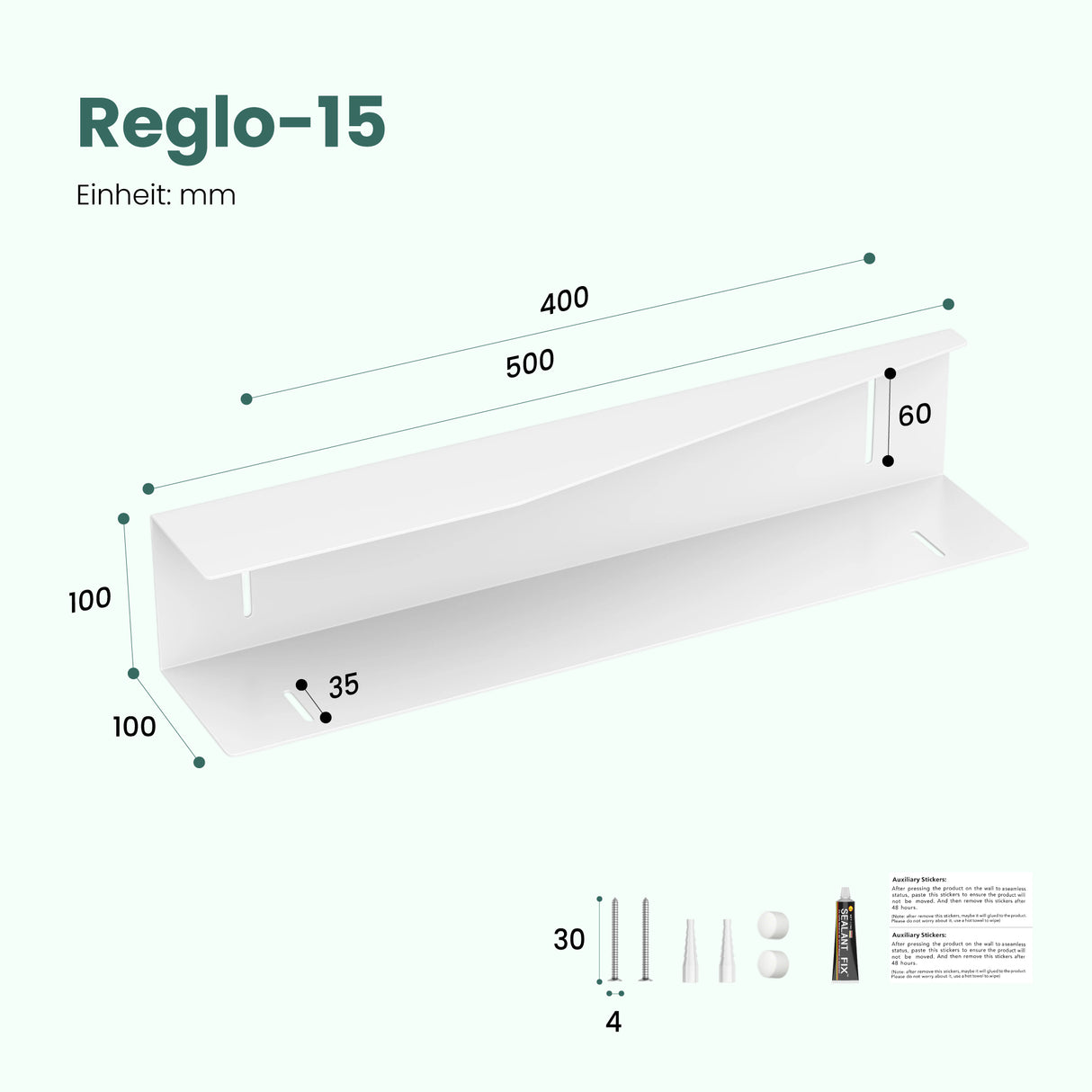 glasvilla Mensola da Parete Multifunzionale, Mensola Doccia in Acciaio al Carbonio Antiruggine, Installazione con Foratura o Adesivo, Adatta per Bagno e Cucina, Reglo-15