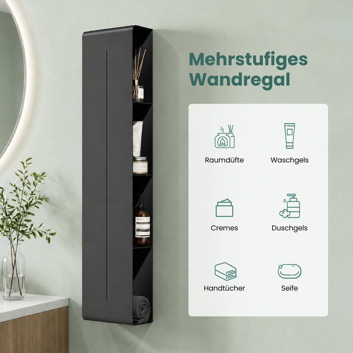Glasvilla Duschregal mit 4 Ablagen, Duschablage schmal, Wandregal Shampoo Halterung für Dusche, Badezimmer Organizer Reglo-16