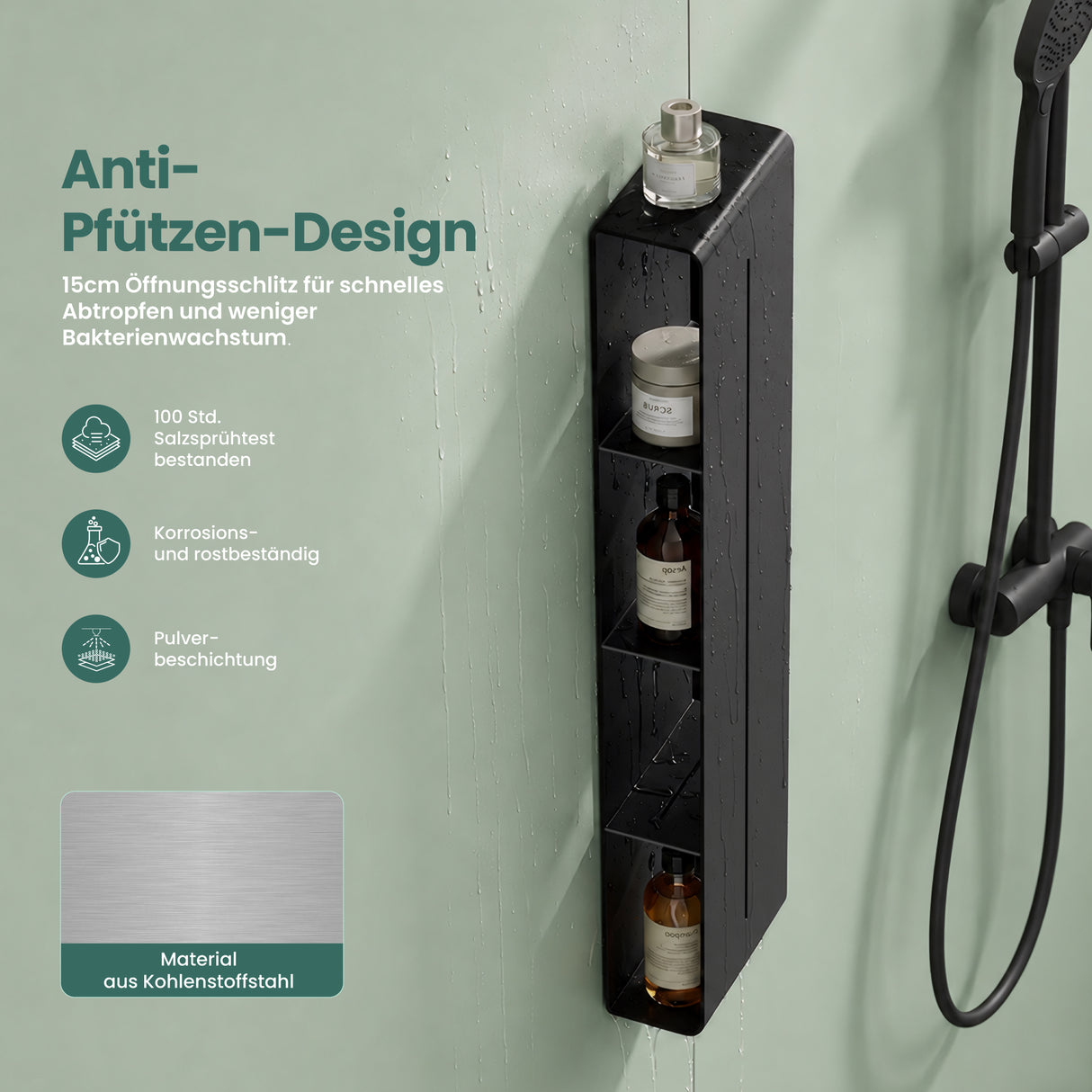 Glasvilla Duschregal mit 4 Ablagen, Duschablage schmal, Wandregal Shampoo Halterung für Dusche, Badezimmer Organizer Reglo-16