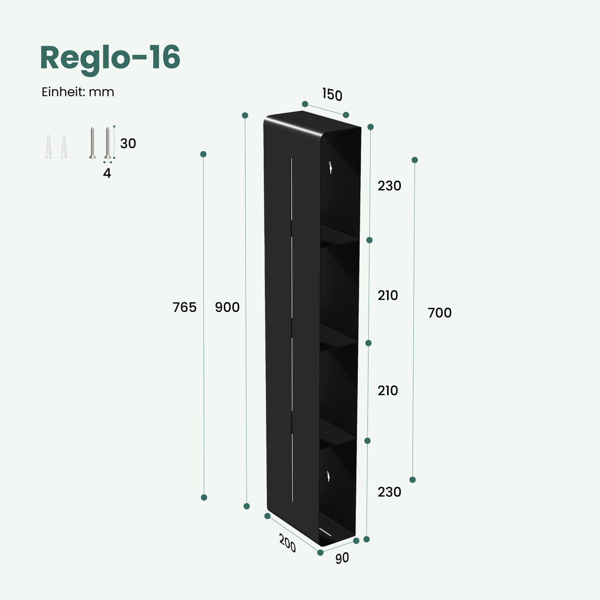 Glasvilla Duschregal mit 4 Ablagen, Duschablage schmal, Wandregal Shampoo Halterung für Dusche, Badezimmer Organizer Reglo-16