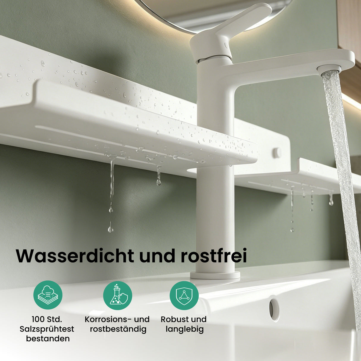 Glasvilla Duschregal zum Bohren oder Kleben, Waschbeckenregal über Wasserhahn, Wandregal für Küche und Bad, Badezimmer Organizer Reglo-17