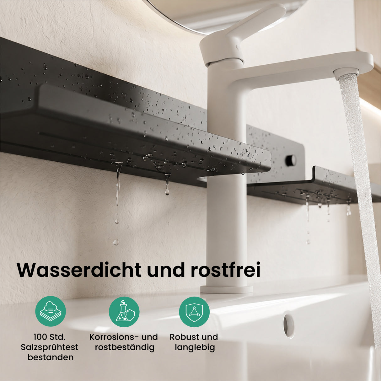 Glasvilla Duschregal zum Bohren oder Kleben, Waschbeckenregal über Wasserhahn, Wandregal für Küche und Bad, Badezimmer Organizer Reglo-17