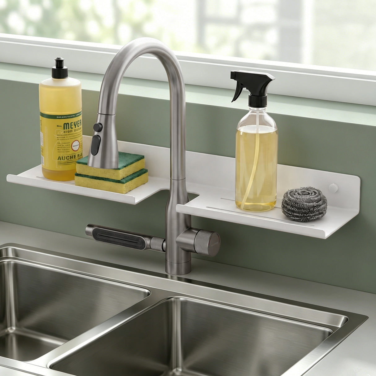 Glasvilla Duschregal zum Bohren oder Kleben, Waschbeckenregal über Wasserhahn, Wandregal für Küche und Bad, Badezimmer Organizer Reglo-17