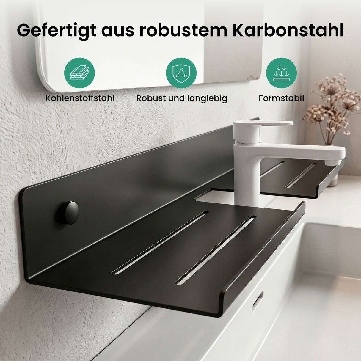 Glasvilla Duschregal zum Bohren oder Kleben, Waschbeckenregal über Wasserhahn, Wandregal für Küche und Bad, Badezimmer Organizer Reglo-17