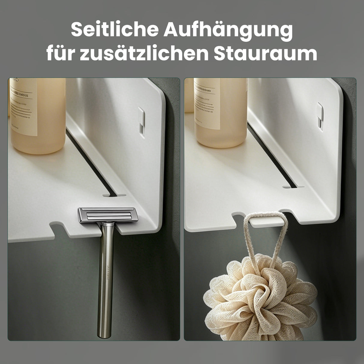 glasvilla Duschablage ohne Bohren mit 2 Schiebehaken, Reglo-18 40cm | Duschregal ohne Bohren oder mit Bohren, Ablaufdesign Badezimmer Organizer, Metall, Shampoo Halterung für Dusche, Bad & Küche