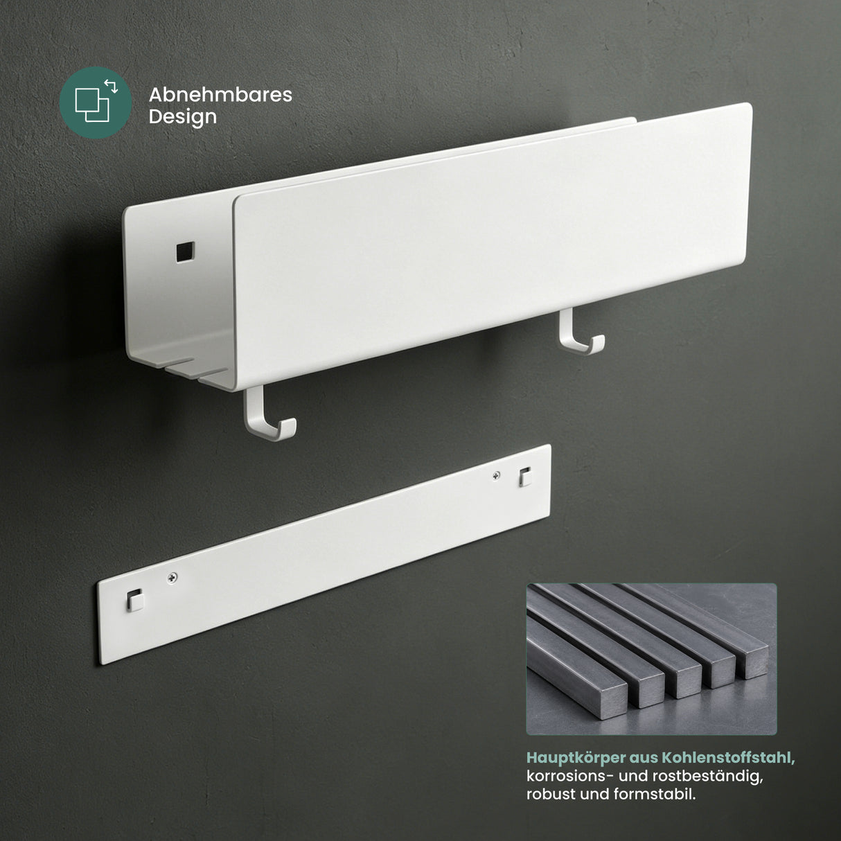 glasvilla Duschablage ohne Bohren mit 2 Schiebehaken, Reglo-18 40cm | Duschregal ohne Bohren oder mit Bohren, Ablaufdesign Badezimmer Organizer, Metall, Shampoo Halterung für Dusche, Bad & Küche