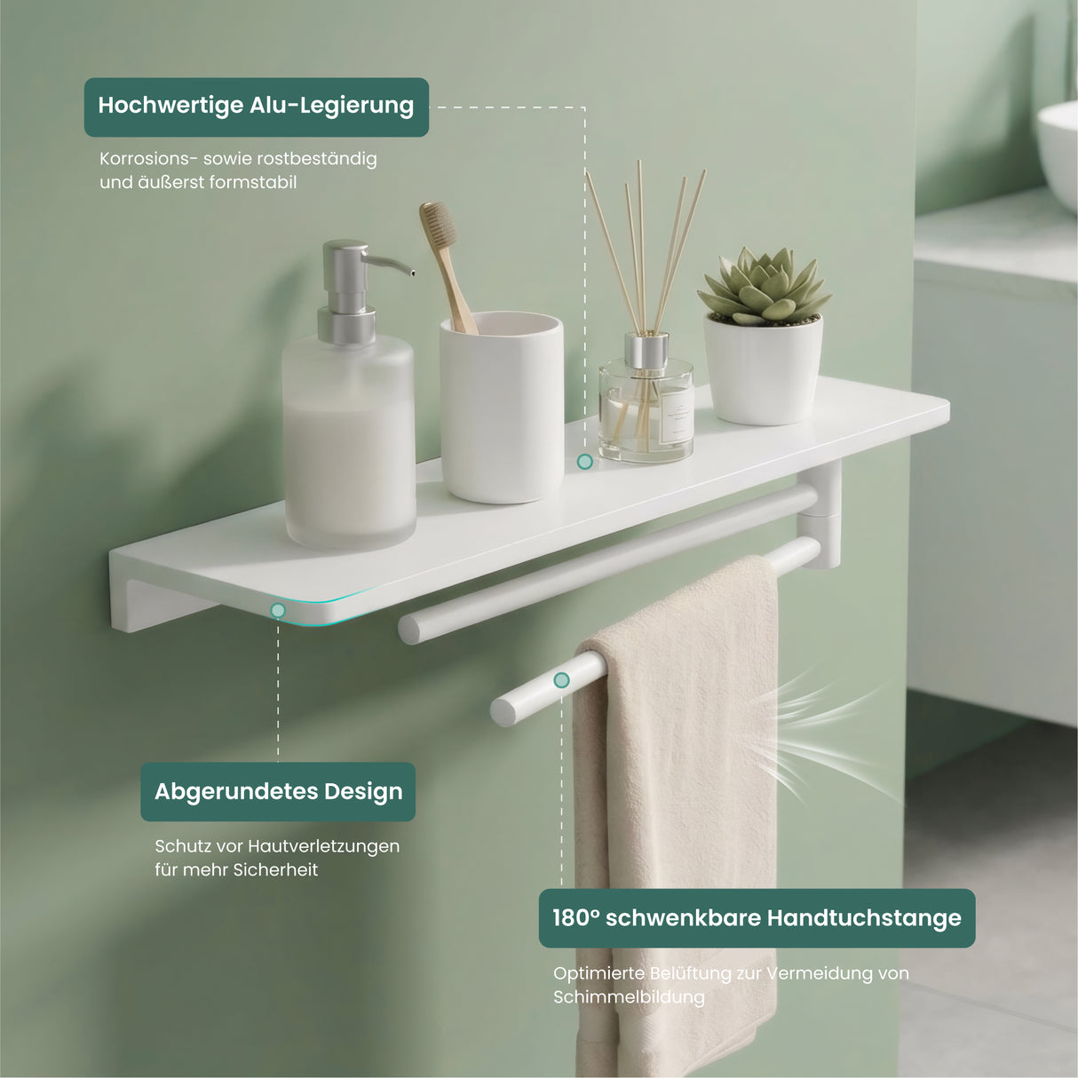 glasvilla Mensola da Parete Multifunzionale, Mensola per Doccia in Alluminio con Portasciugamani Mensola da Appendere per Bagno o Cucina, Reglo-19