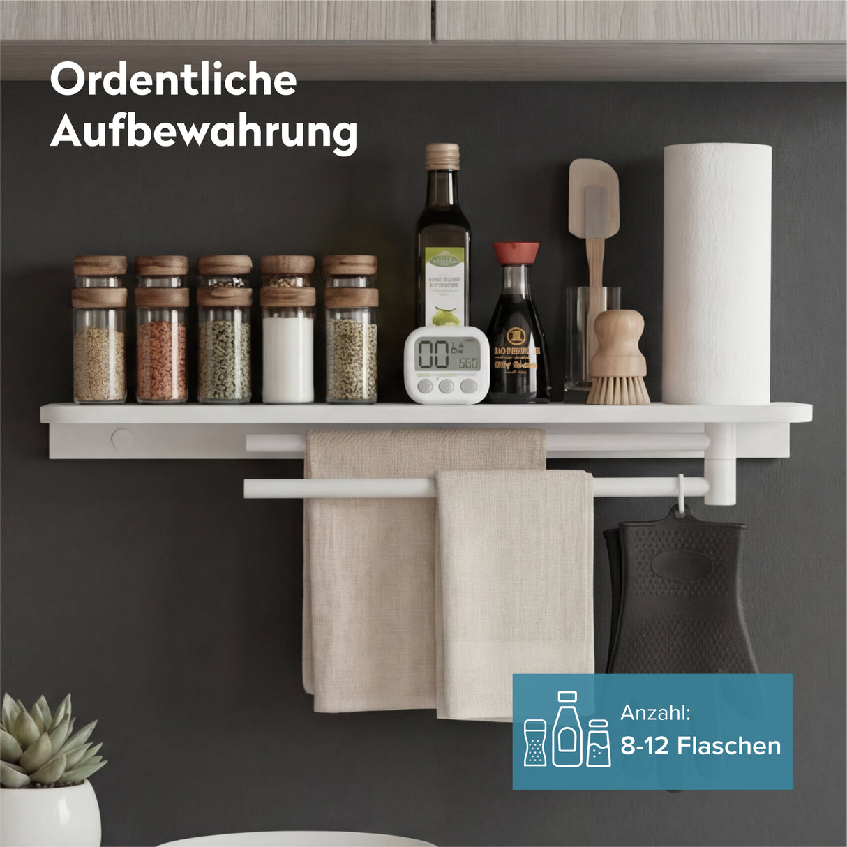 glasvilla Duschablage zum Bohren, Duschregal mit 2 Handtuchstangen aus Aluminiumlegierung, Badezimmerablage zur Wandmontage, Badezimmer Organizer Reglo-19