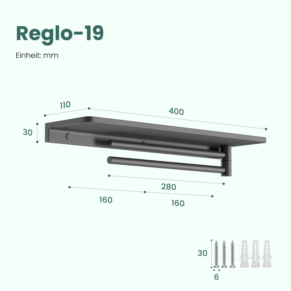 glasvilla Duschablage zum Bohren, Duschregal mit 2 Handtuchstangen aus Aluminiumlegierung, Badezimmerablage zur Wandmontage, Badezimmer Organizer Reglo-19
