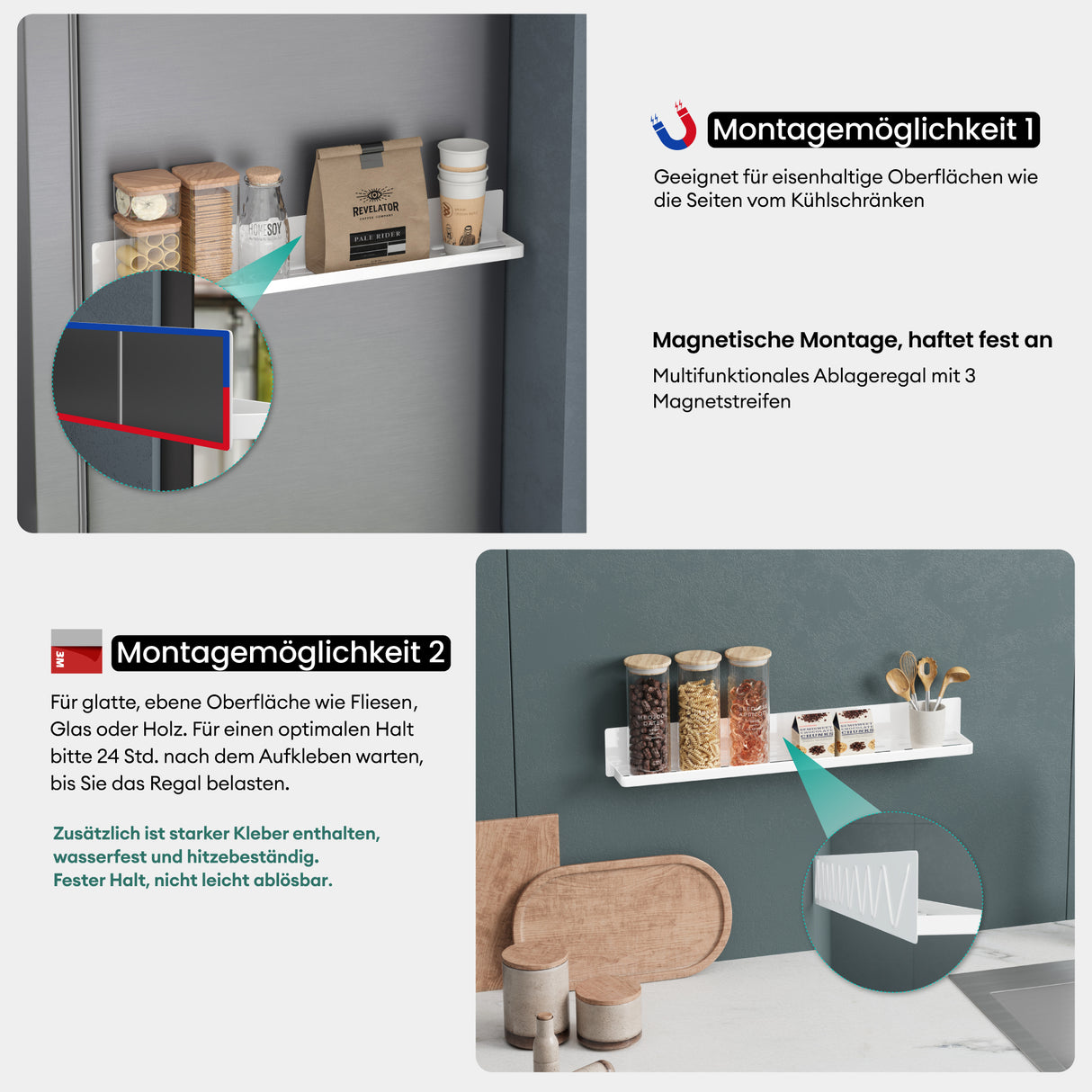 glasvilla Duschablage ohne Bohren, Duschregal magnetisch, selbstklebende Badezimmerablage zur Wandmontage Reglo-01