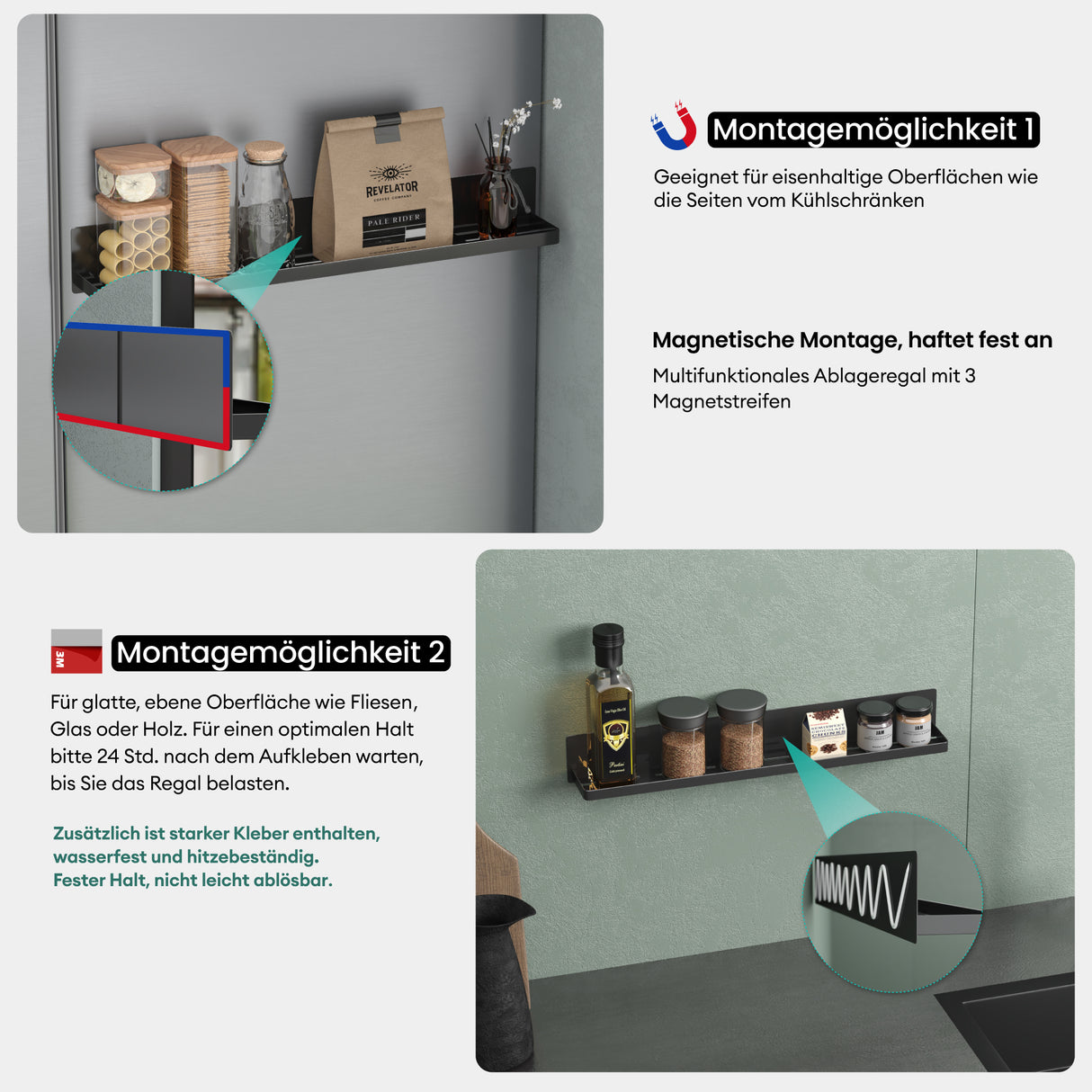 glasvilla Duschablage ohne Bohren, Duschregal magnetisch, selbstklebende Badezimmerablage zur Wandmontage Reglo-01