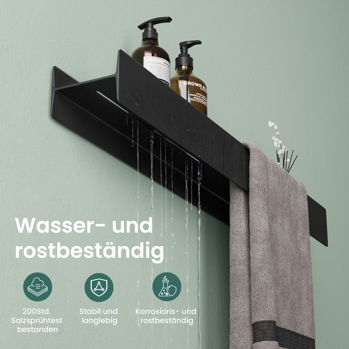 Estante de Ducha Glasvilla Reglo-03 Repisa de Pared 40 cm para Baño (Atornillable o Adhesiva)