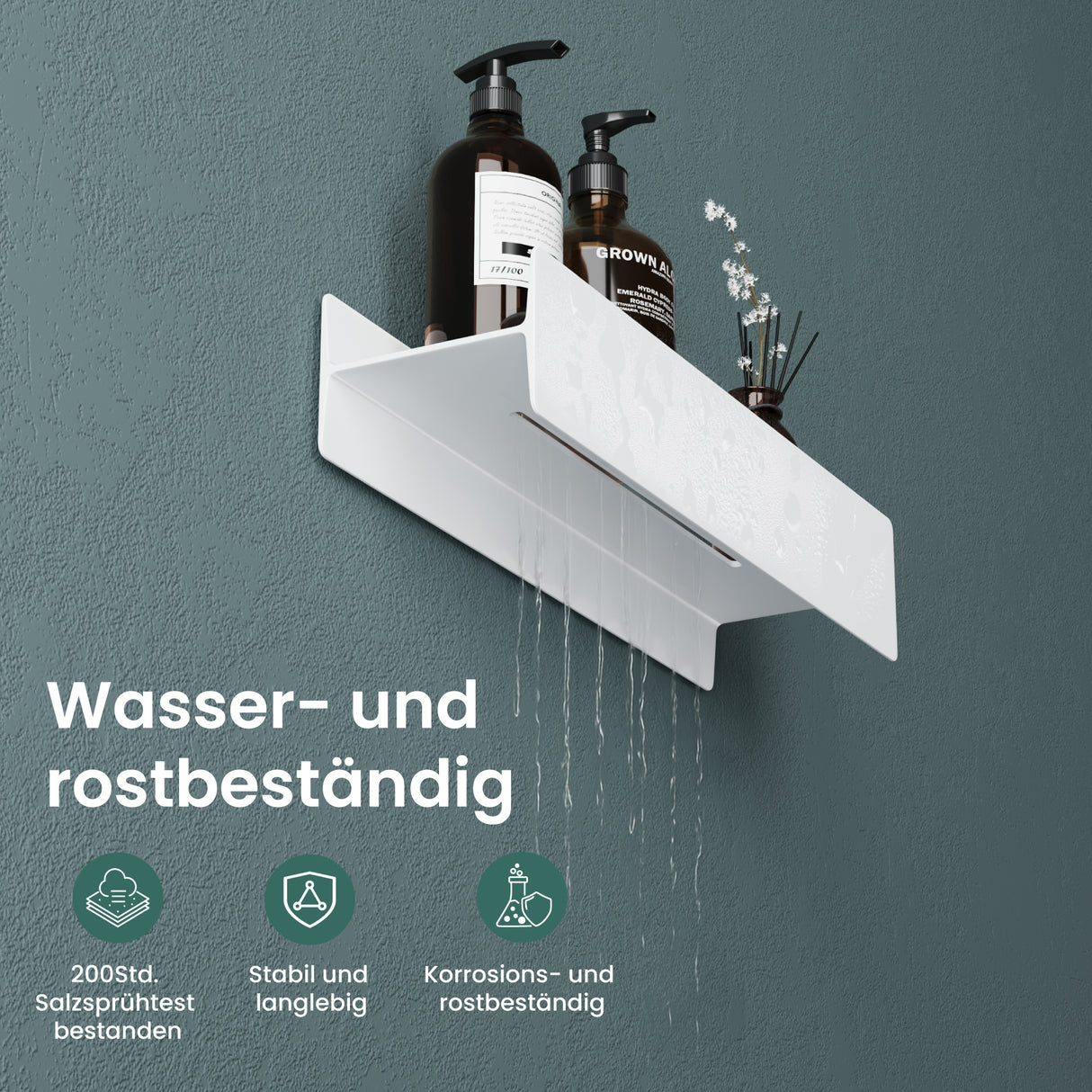 Estante de Ducha Glasvilla Reglo-03 Repisa de Pared 40 cm para Baño (Atornillable o Adhesiva)