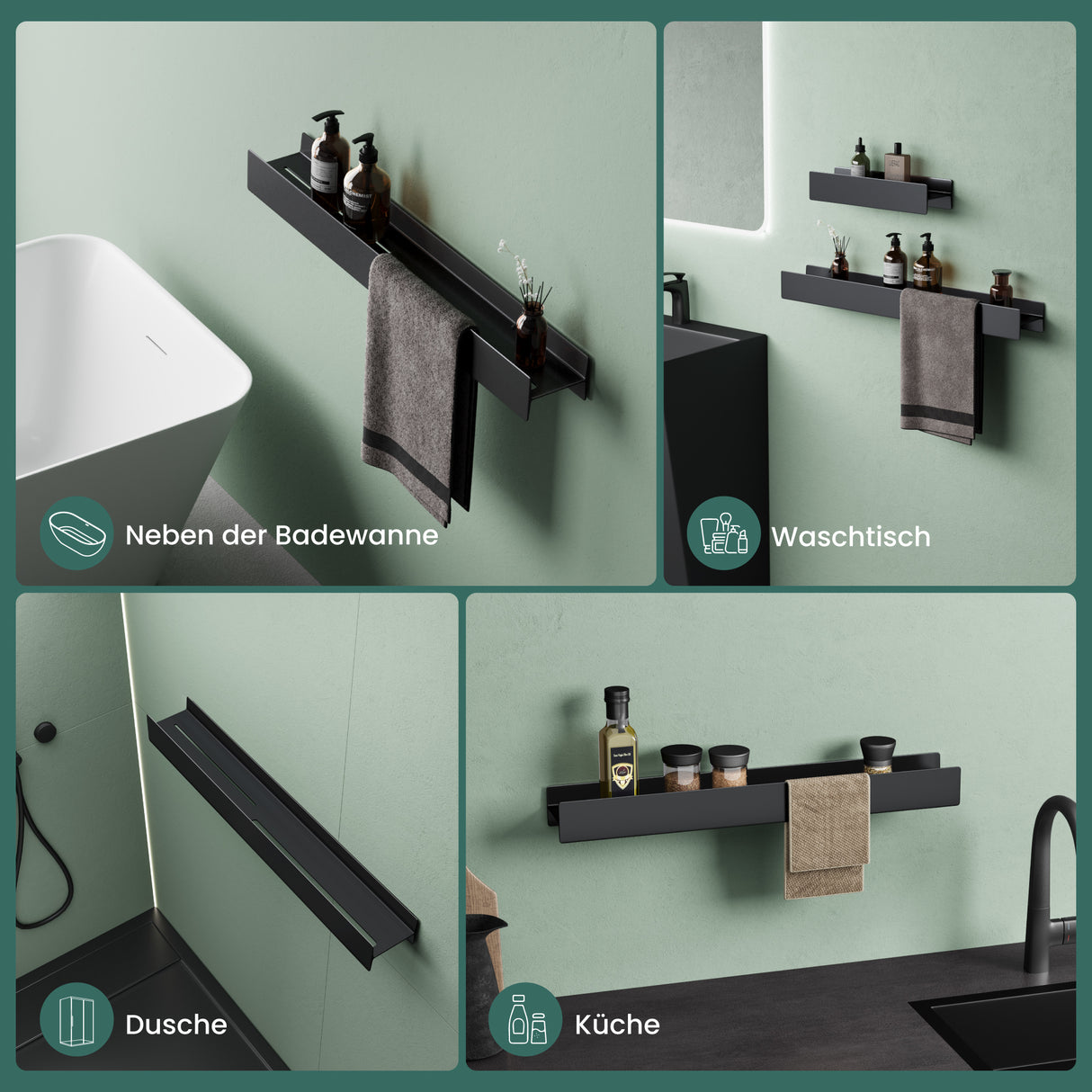 Estante de Ducha Glasvilla Reglo-03 Repisa de Pared 40 cm para Baño (Atornillable o Adhesiva)