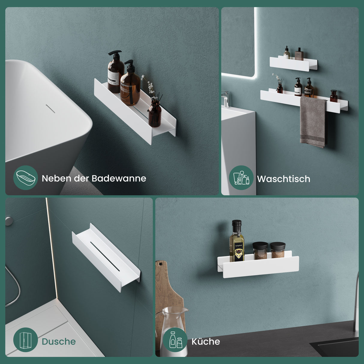 Estante de Ducha Glasvilla Reglo-03 Repisa de Pared 40 cm para Baño (Atornillable o Adhesiva)