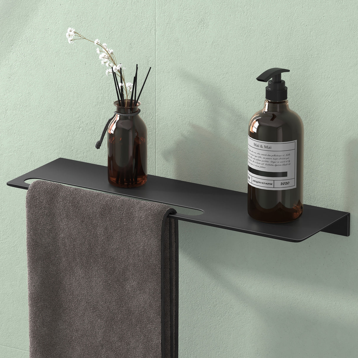 glasvilla Mensola da Parete Multifunzionale, Mensola per Doccia in Alluminio con Portasciugamani Mensola da Appendere per Bagno e Cucina, Reglo-06