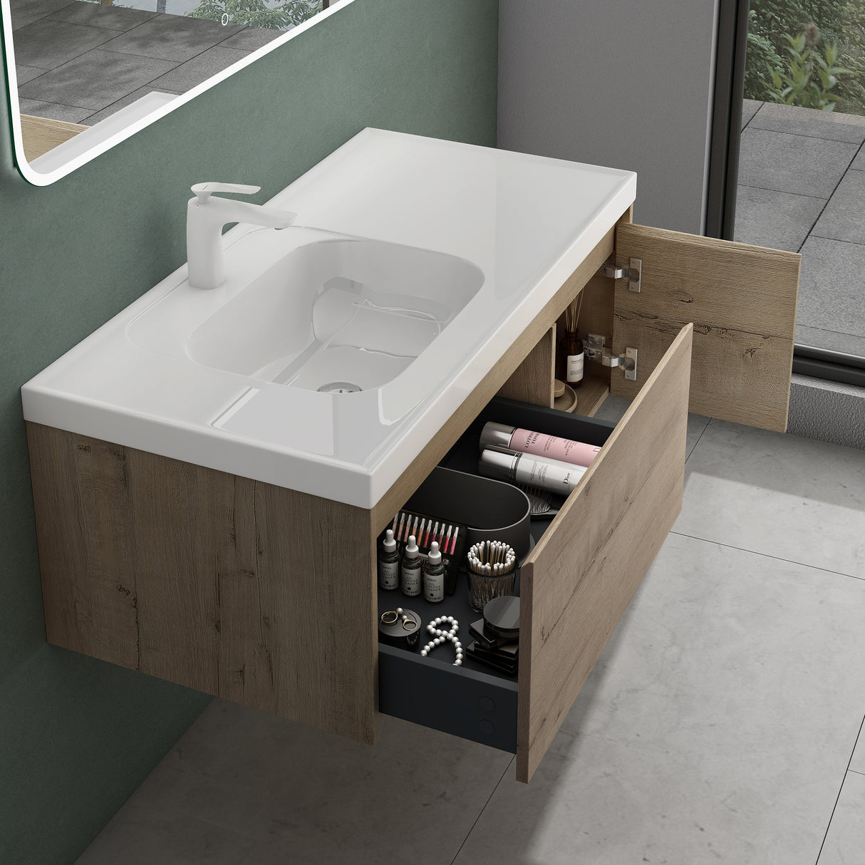 conjunto de muebles de baño glasvilla mueble bajo lavabo con lavabo de mineral Salerno