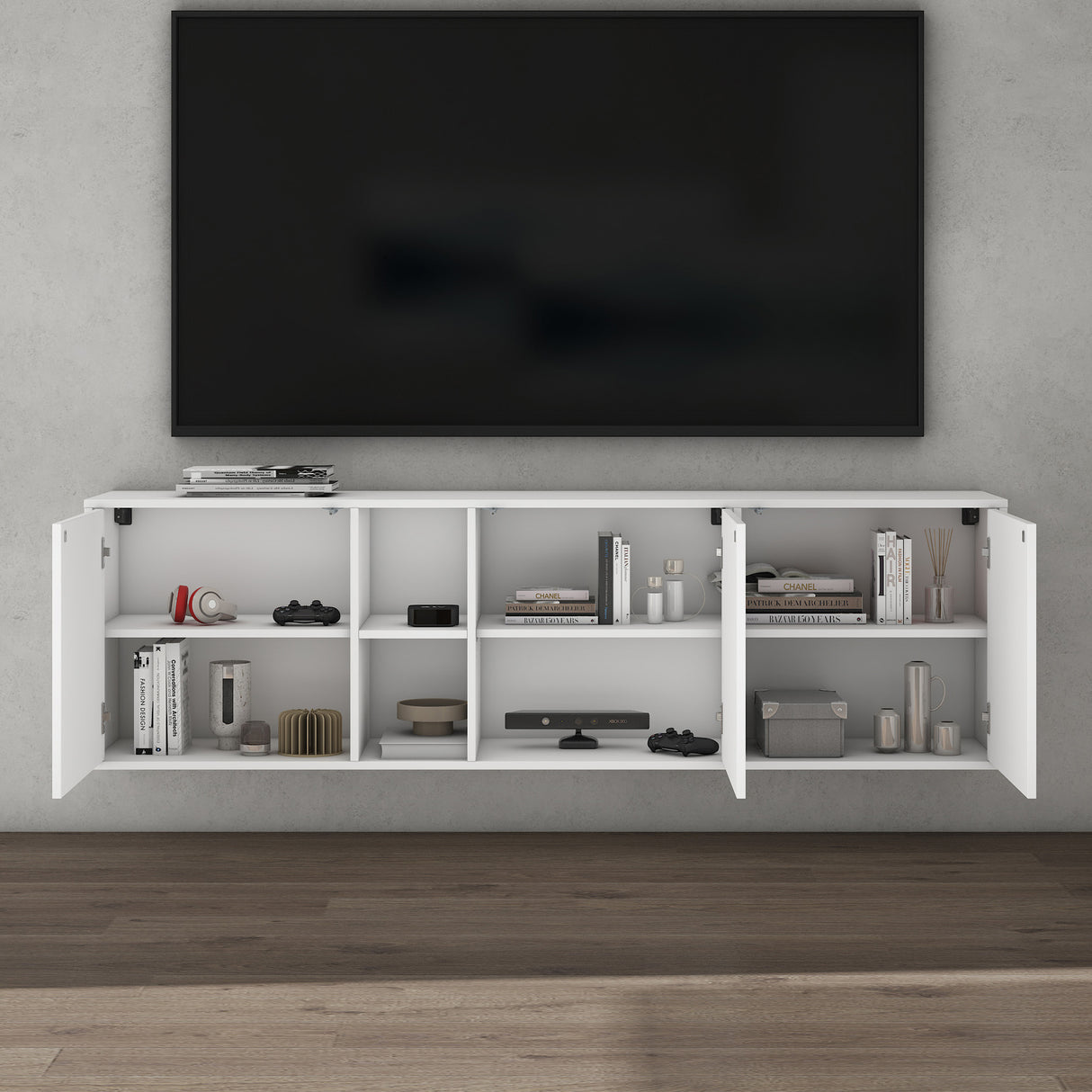 glasvilla Mobile Contenitore Mobile TV con 3 Ante e 2 scomparti Armadietto Basso Soft-close per Soggiorno, Sala da Pranzo, Camera da Letto Schrank02