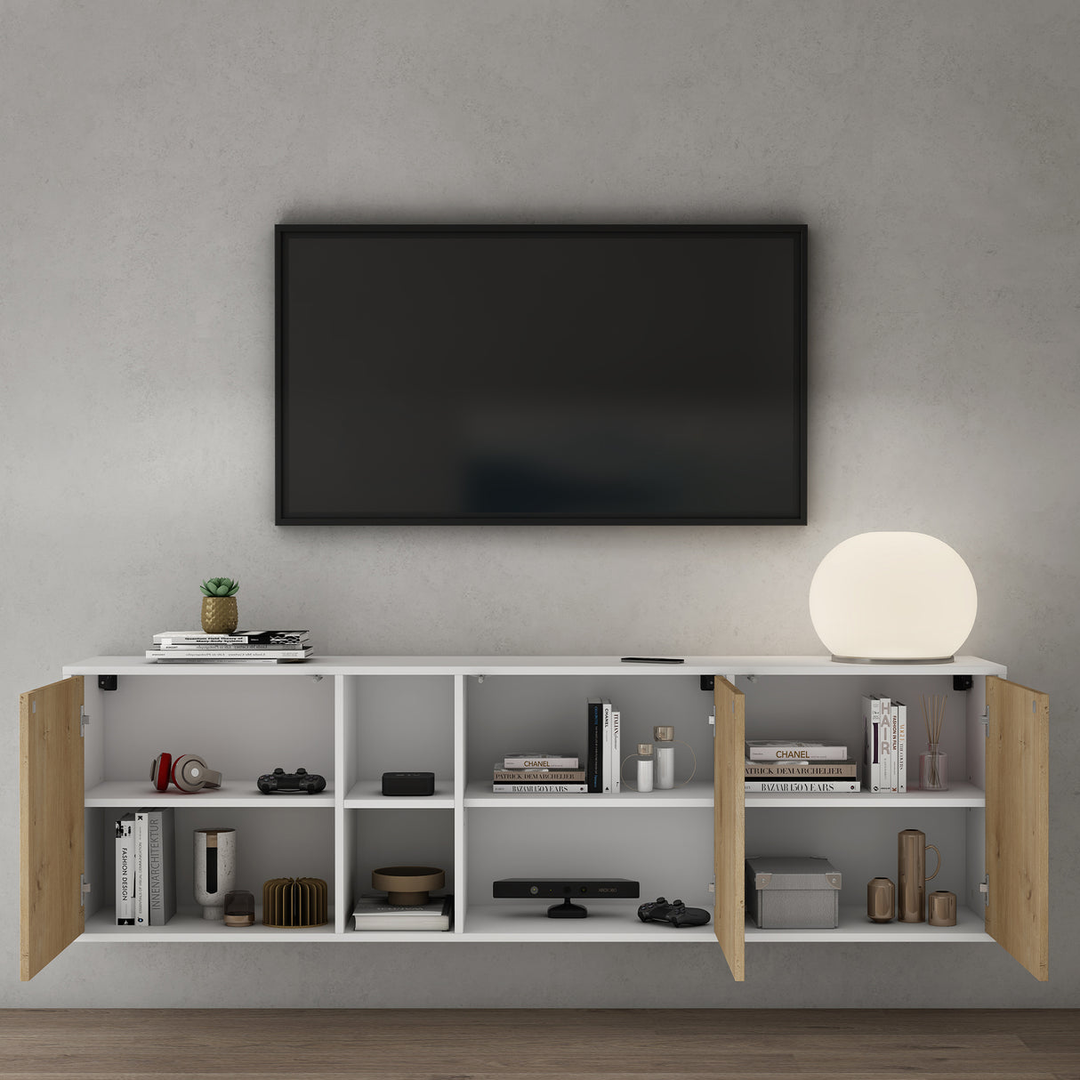 glasvilla Mobile Contenitore Mobile TV con 3 Ante e 2 scomparti Armadietto Basso Soft-close per Soggiorno, Sala da Pranzo, Camera da Letto Schrank02