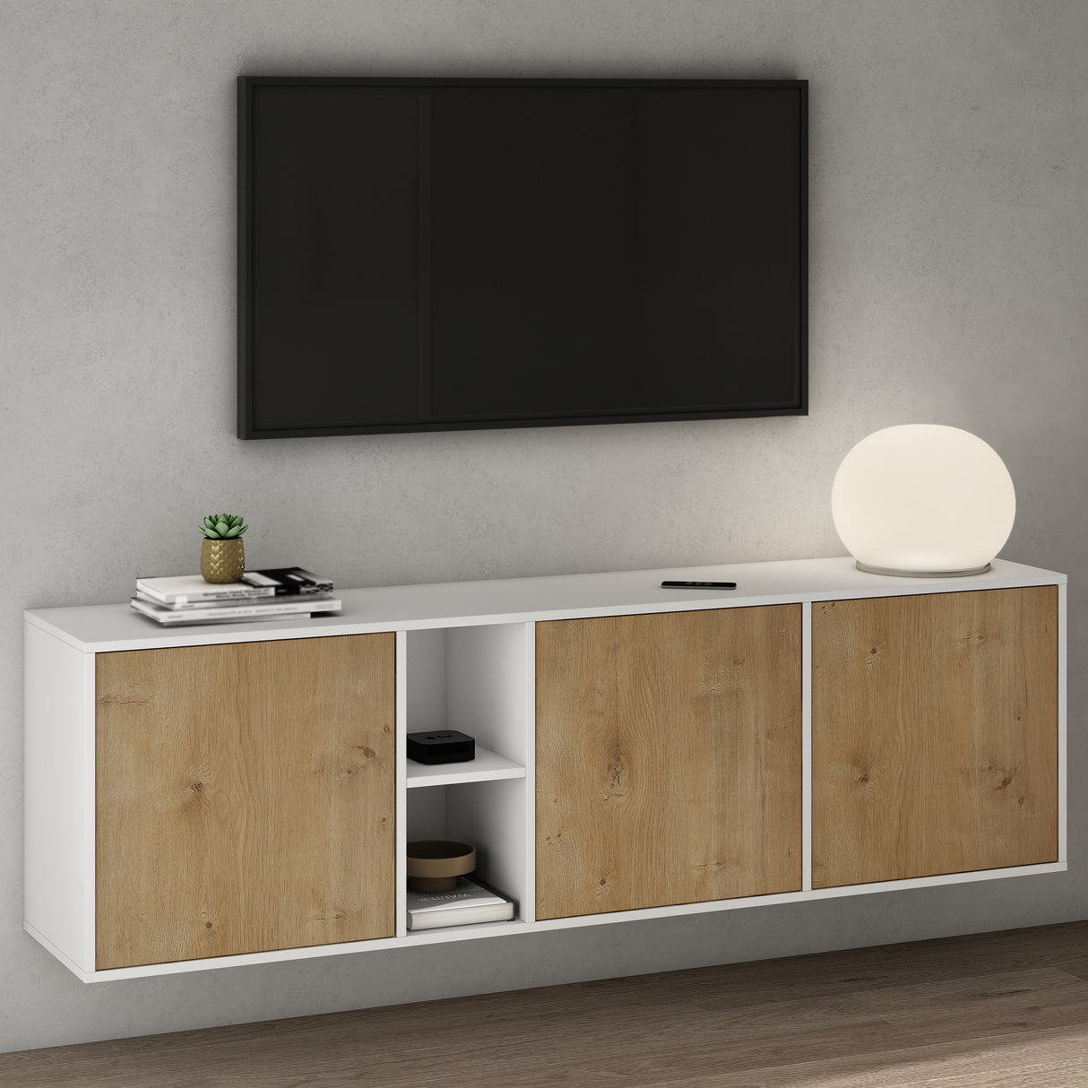 glasvilla Mobile Contenitore Mobile TV con 3 Ante e 2 scomparti Armadietto Basso Soft-close per Soggiorno, Sala da Pranzo, Camera da Letto Schrank02