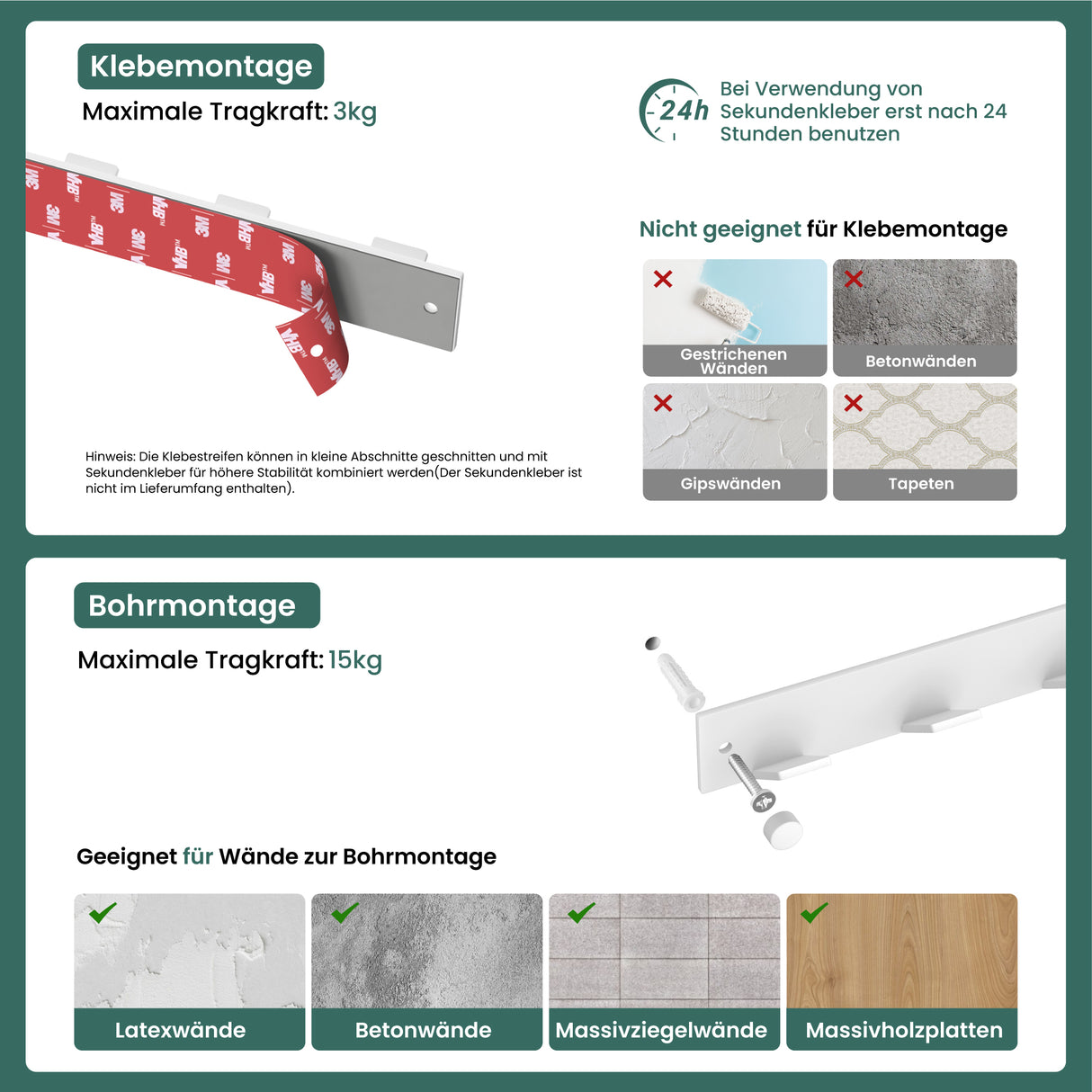 glasvilla Appendiabiti da Parete, Attaccapanni da Muro in Acciaio Inossidabile Appendiabiti per Camera da Letto, Ingresso, Cucina, Stalo-02+03