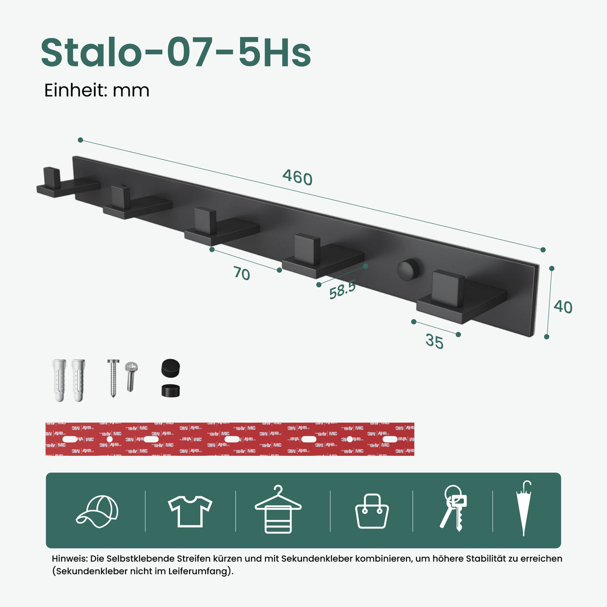 glasvilla ganchos de ropa perchero de pared ganchos de pared de acero inoxidable barra de percha ganchos de perchero Stalo-06+Stalo-07