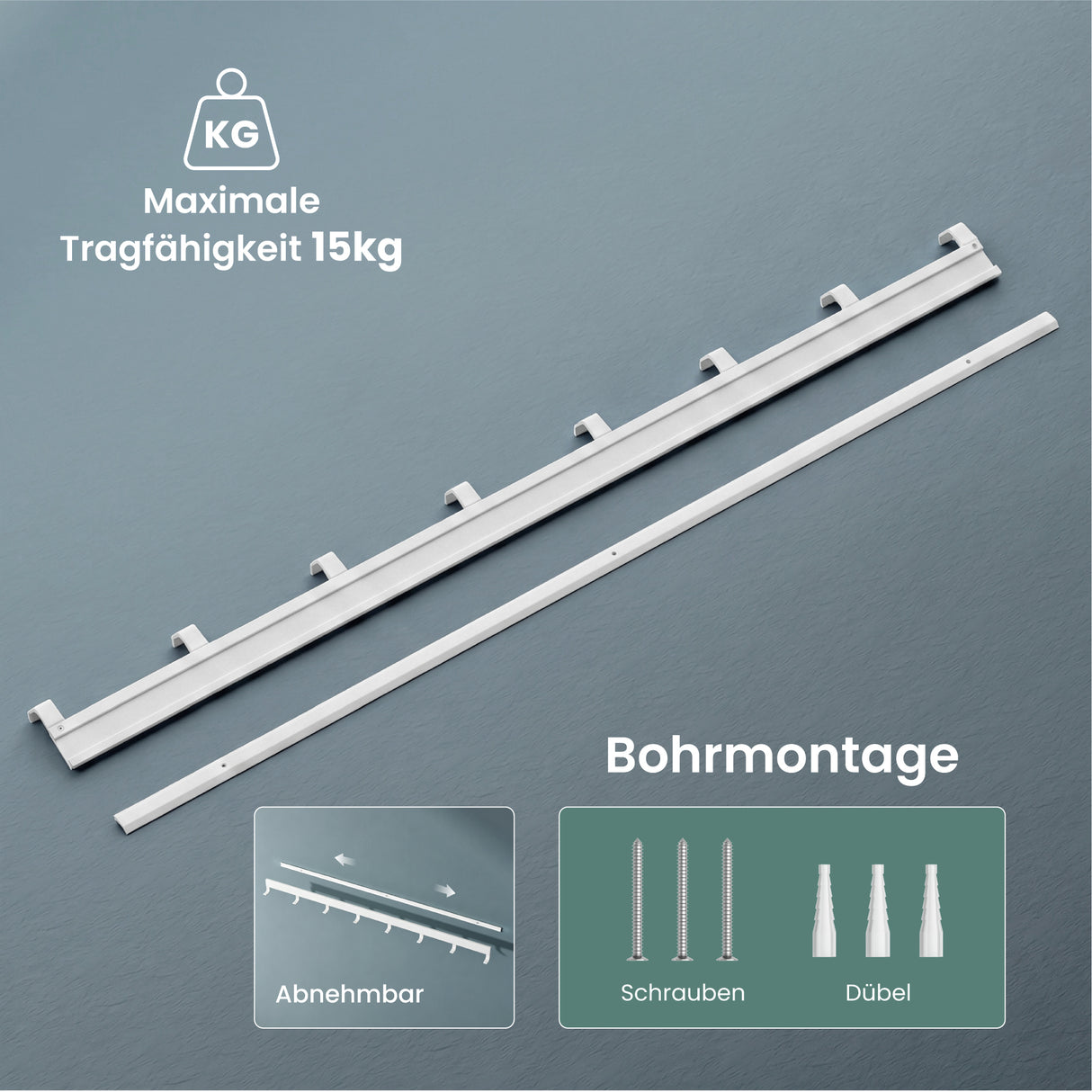 glasvilla Appendiabiti da Parete con Ganci Scorrevoli, Attaccapanni da Muro in Alluminio Appendiabiti per Cameretta, Ingresso, Cucina, Stalo-10