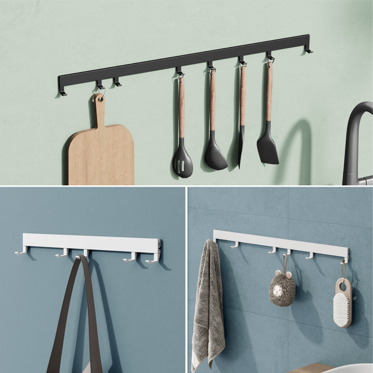 glasvilla Garderobenleiste mit verstellbaren Haken, Kleiderhaken aus Aluminium, Wandgarderobe Garderobenhaken Stalo-10