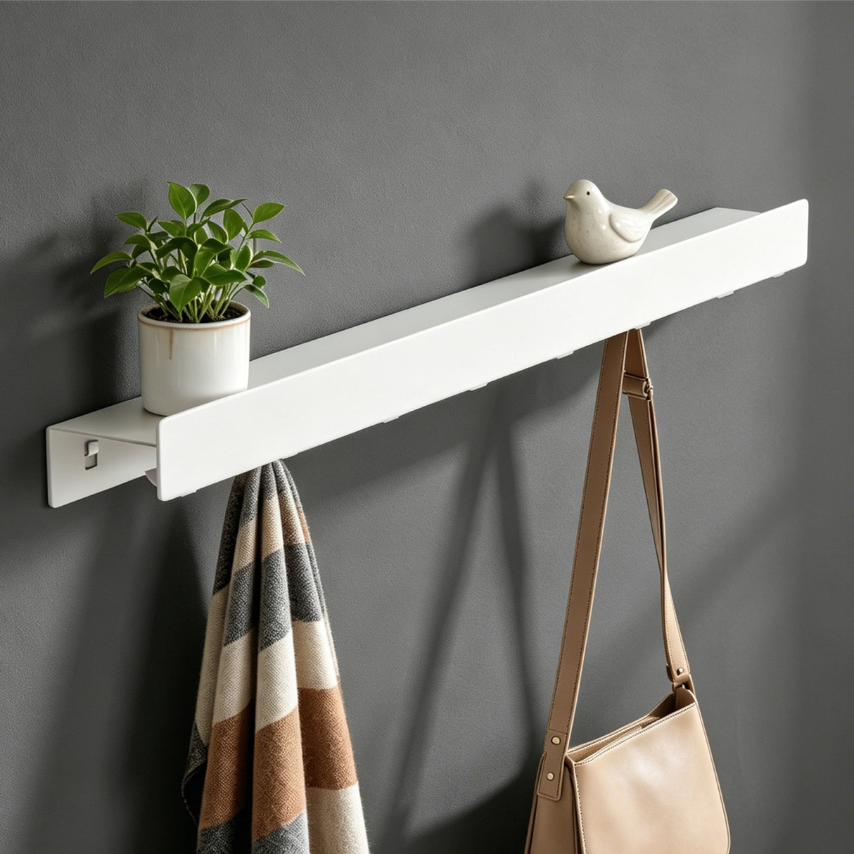 glasvilla Wandgarderobe mit Ablage und 8 Haken, Garderobenleiste mit versteckten Kleiderhaken, Kleiderstange Wandmontage Stalo-11