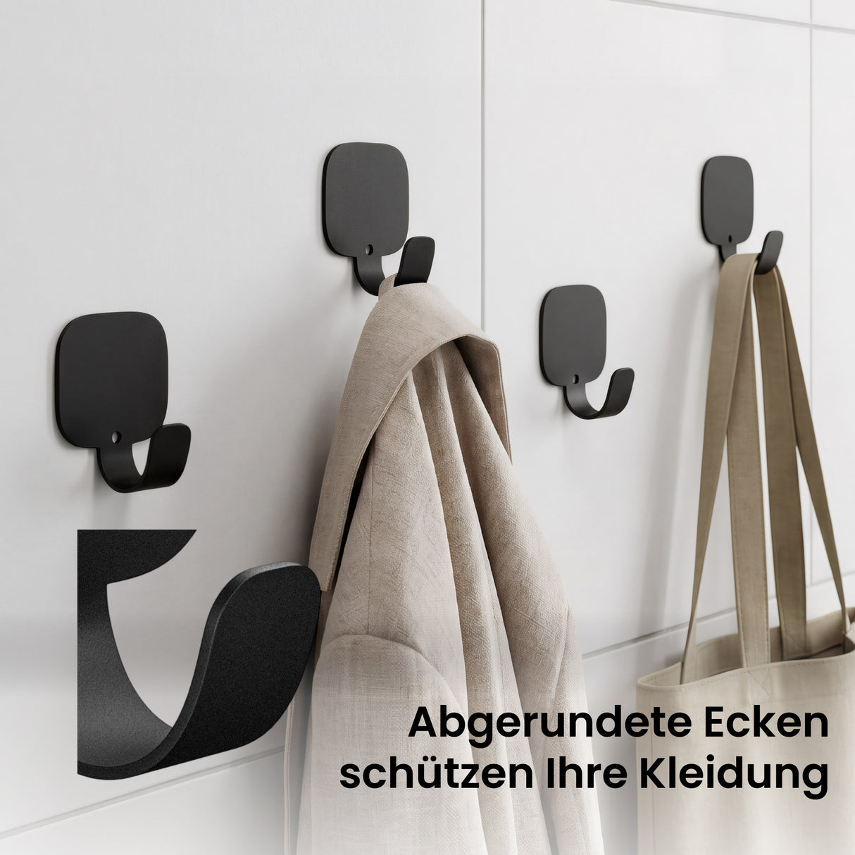 glasvilla Kleiderhaken 4 Stück, Garderobenhaken ohne bohren aus Aluminiumlegierung, Wandhaken Stalo-15