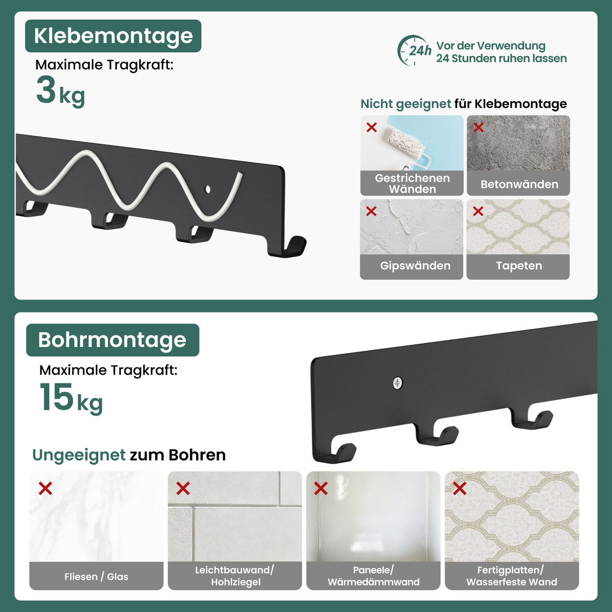 glasvilla Appendiabiti da Parete con 7 Ganci, Attaccapanni da Muro in Metallo, Strato Antiruggine, Ganci Appendiabiti per Camera da Letto, Ingresso, Cucina, Bagno, Stalo-17