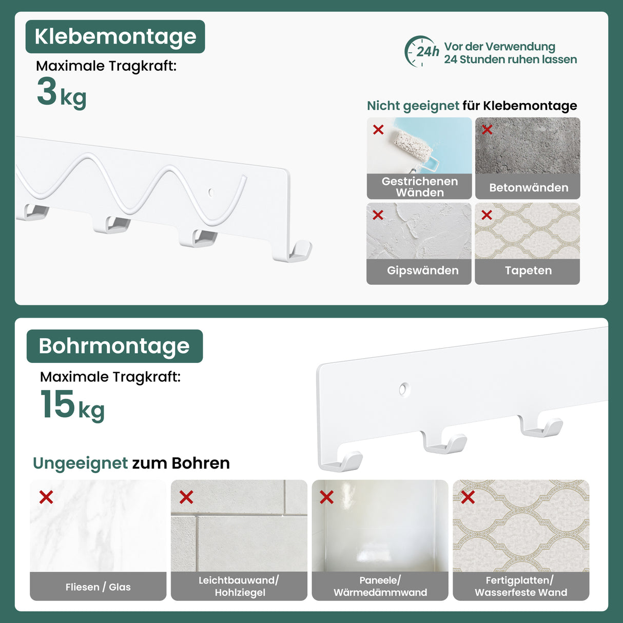 glasvilla Appendiabiti da Parete con 7 Ganci, Attaccapanni da Muro in Metallo, Strato Antiruggine, Ganci Appendiabiti per Camera da Letto, Ingresso, Cucina, Bagno, Stalo-17
