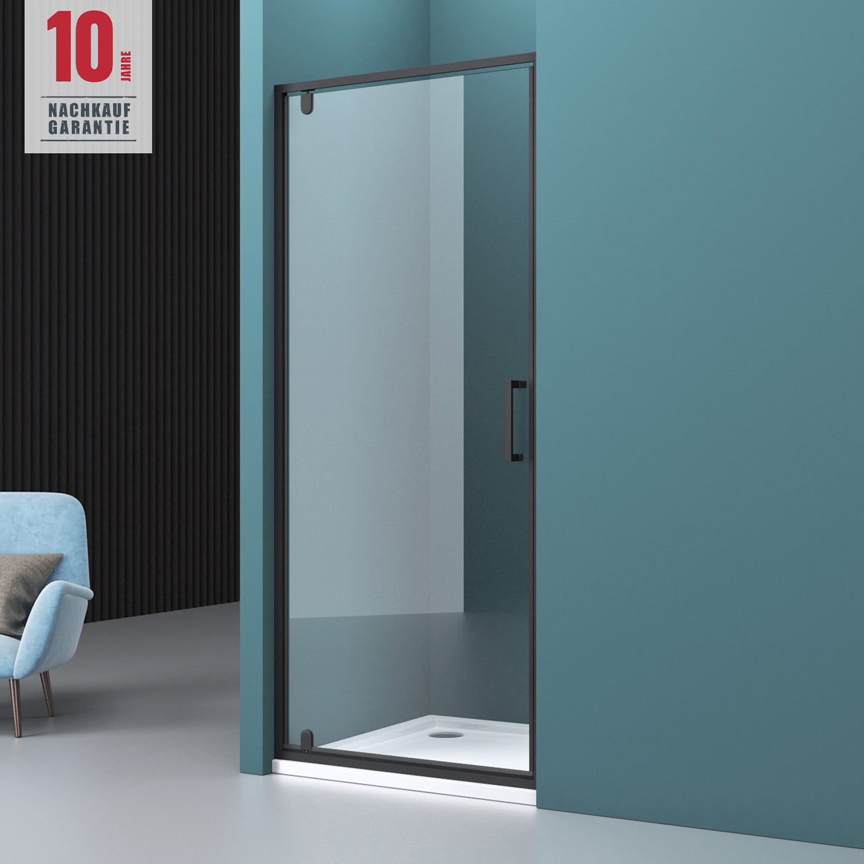 glasvilla Puerta de ducha Puerta de nicho ducha Separación de ducha Cabina de ducha Puerta de nicho giratoria Pared de ducha 8mm Vidrio claro ESG de seguridad con recubrimiento nano Teramo61K