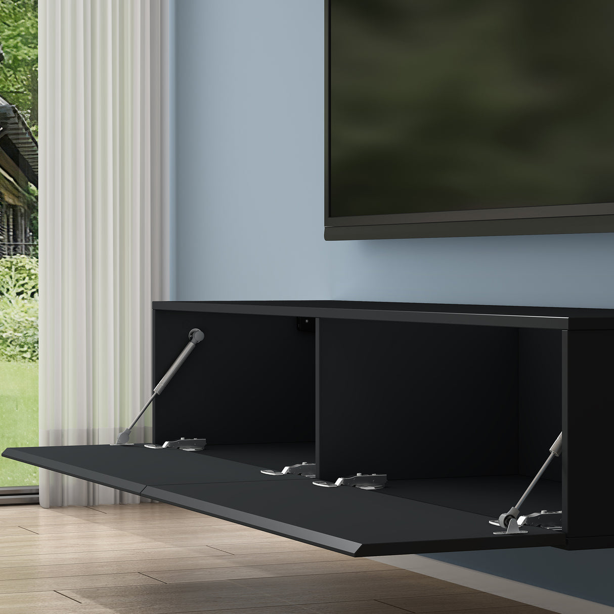 glasvilla mesa de televisión mueble de televisión armario con asa oculta y cierre suave mueble bajo armario colgante para sala de estar mueble de televisión02