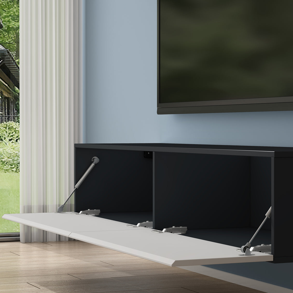 glasvilla mesa de televisión mueble de televisión armario con asa oculta y cierre suave mueble bajo armario colgante para sala de estar mueble de televisión02