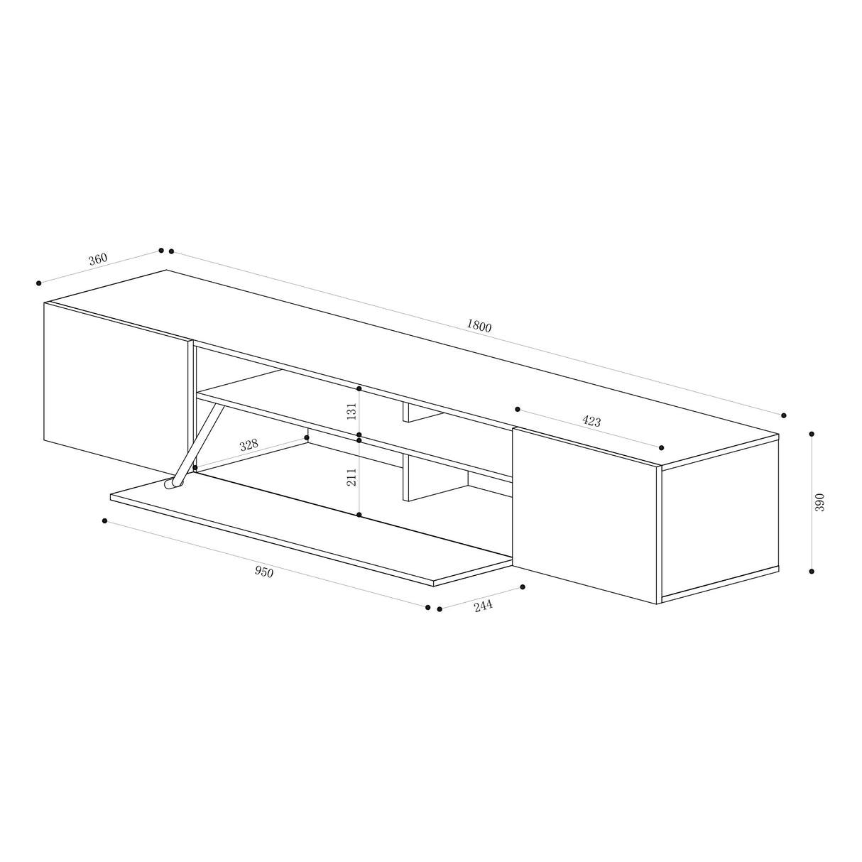 glasvilla Mobile TV per Televisore con 3 Ante Armadietto Basso Soft-close per Soggiorno, Sala da Pranzo, Camera da Letto Fernsehschrank03