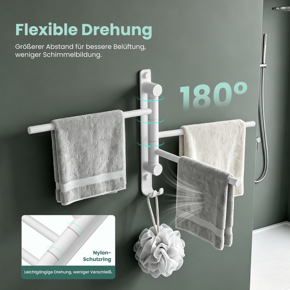 glasvilla Handtuchhalter 180° Schwenkbar 3-armig aus Edelstahl Handtuchhalterung Badetuchhalter ohne Bohren oder mit Bohren, 3-Stangen Handtuchstange für Bad und Küche, Tavrin-06