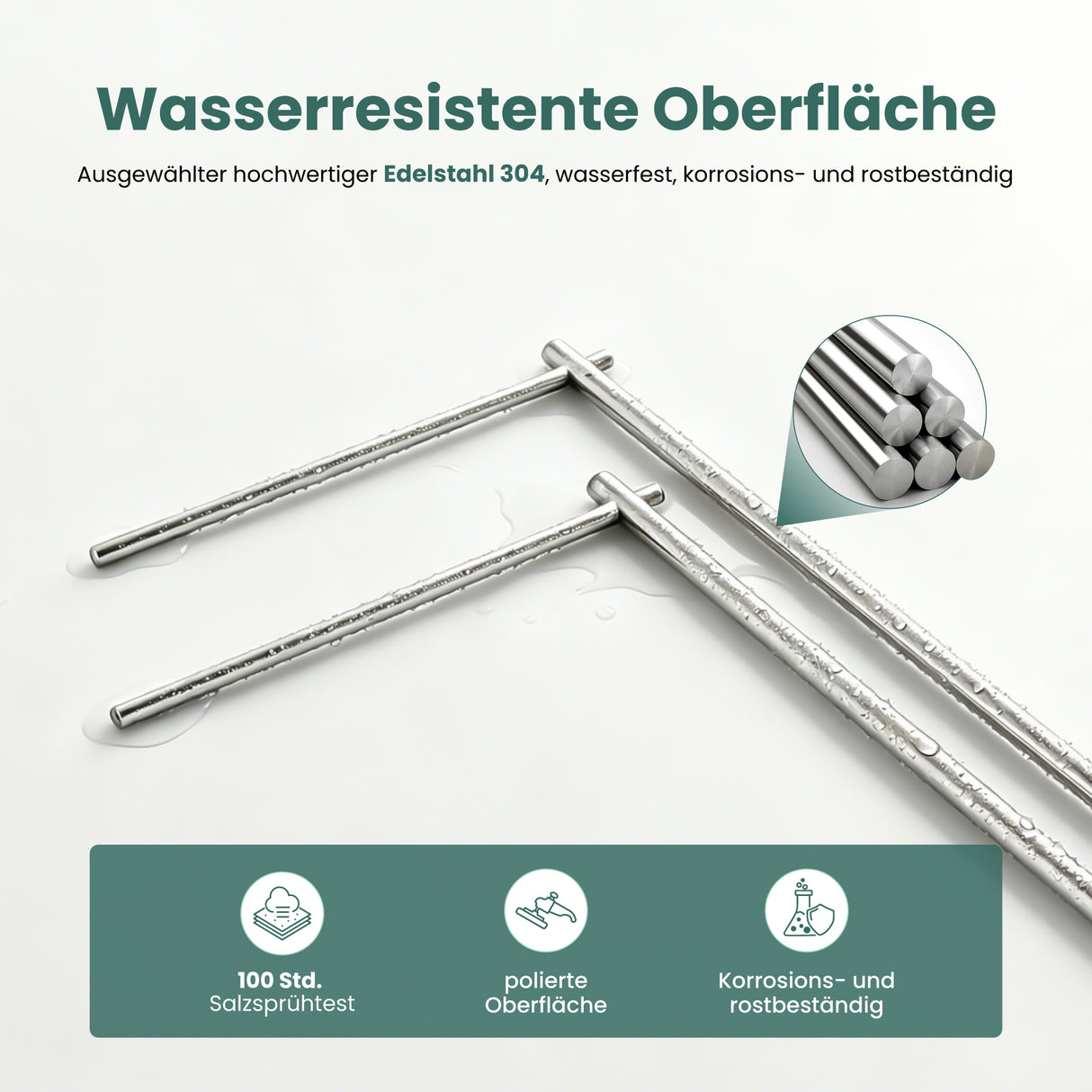 glasvilla Handtuchhalter stehend mit 2 Stangen Handtuchständer ohne Bohren | Freistehender Badetuchhalter aus Edelstahl, 30x20x87.2cm Tavrin-07