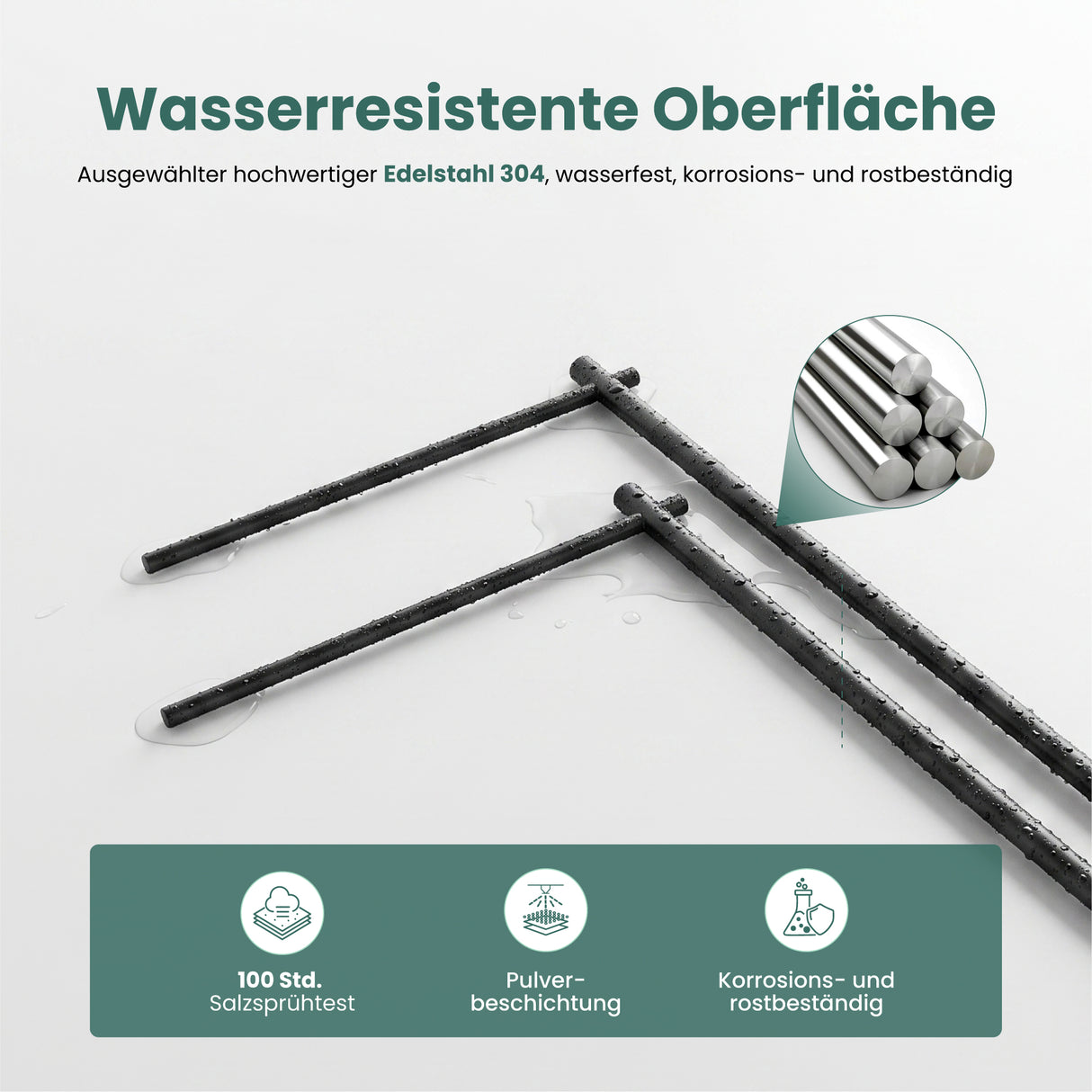 glasvilla Handtuchhalter stehend mit 2 Stangen Handtuchständer ohne Bohren | Freistehender Badetuchhalter aus Edelstahl, 30x20x87.2cm Tavrin-07