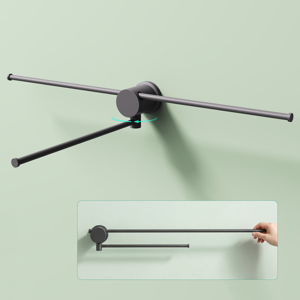 glasvilla Handtuchhalter ohne Bohren, 360° schwenkbar, Wand-Handtuchhalter aus Aluminium, 60,7 cm, selbstklebend oder zum Bohren, verstellbar, für Hand- & Badetücher, Tavrin-08