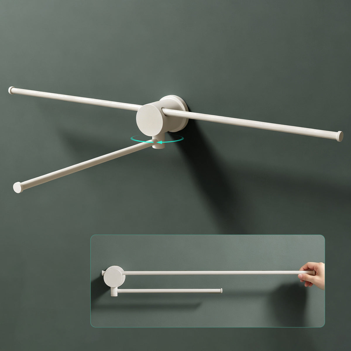 glasvilla Handtuchhalter ohne Bohren, 360° schwenkbar, Wand-Handtuchhalter aus Aluminium, 60,7 cm, selbstklebend oder zum Bohren, verstellbar, für Hand- & Badetücher, Tavrin-08