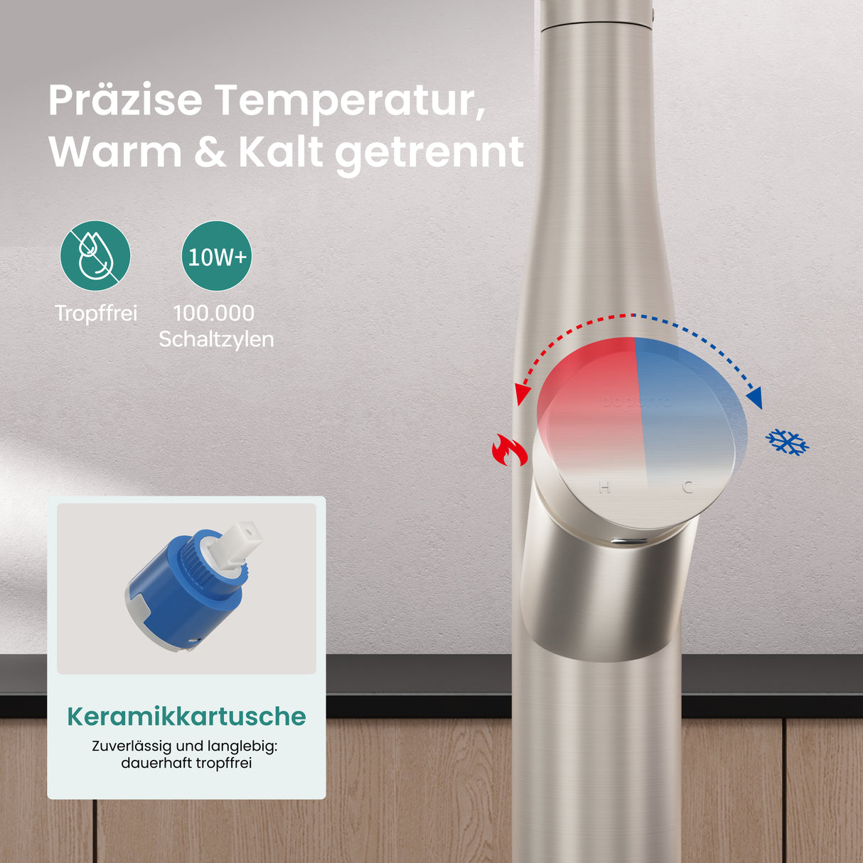glasvilla Küchenarmatur Spültischarmatur aus Edelstahl, Küchenwasserhahn mit Einhebelmischer und magnetischer Geschirrbrause, 360° Schwenkbar Turnix-01