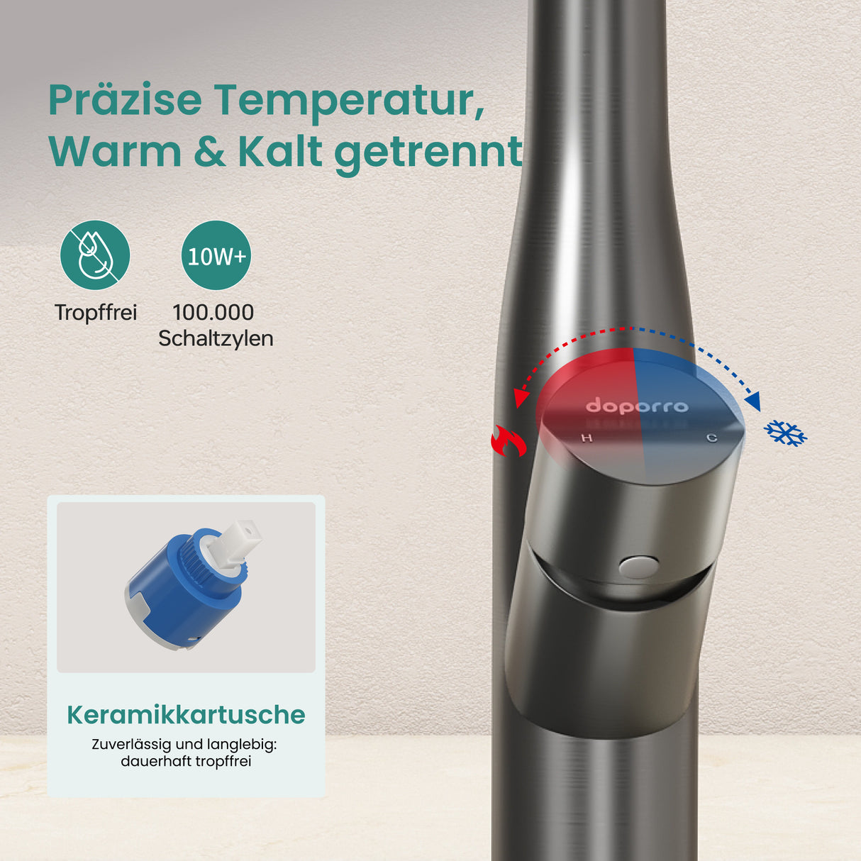 glasvilla Küchenarmatur Spültischarmatur aus Edelstahl, Küchenwasserhahn mit Einhebelmischer und magnetischer Geschirrbrause, 360° Schwenkbar Turnix-01