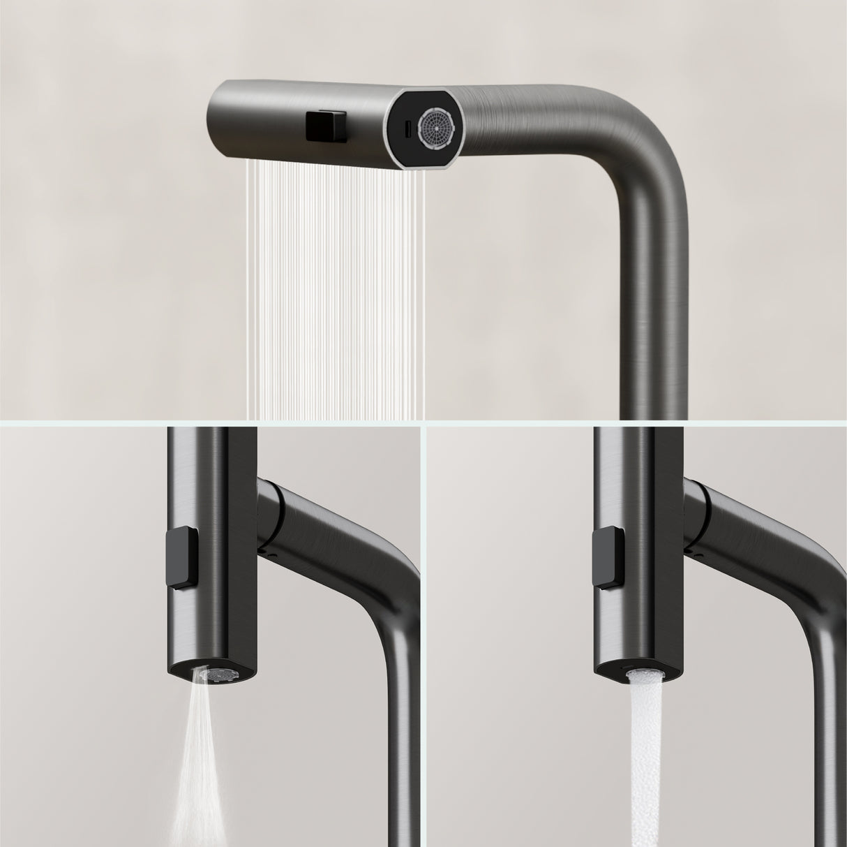 glasvilla Wasserhahn Küche Küchenarmatur mit Brause Ausziehbar, Küchenwasserhahn 360°Schwenkbar 3 Sprühfunktionen, Mischbatterie Spültischarmatur aus Edelstahl Turnix-02