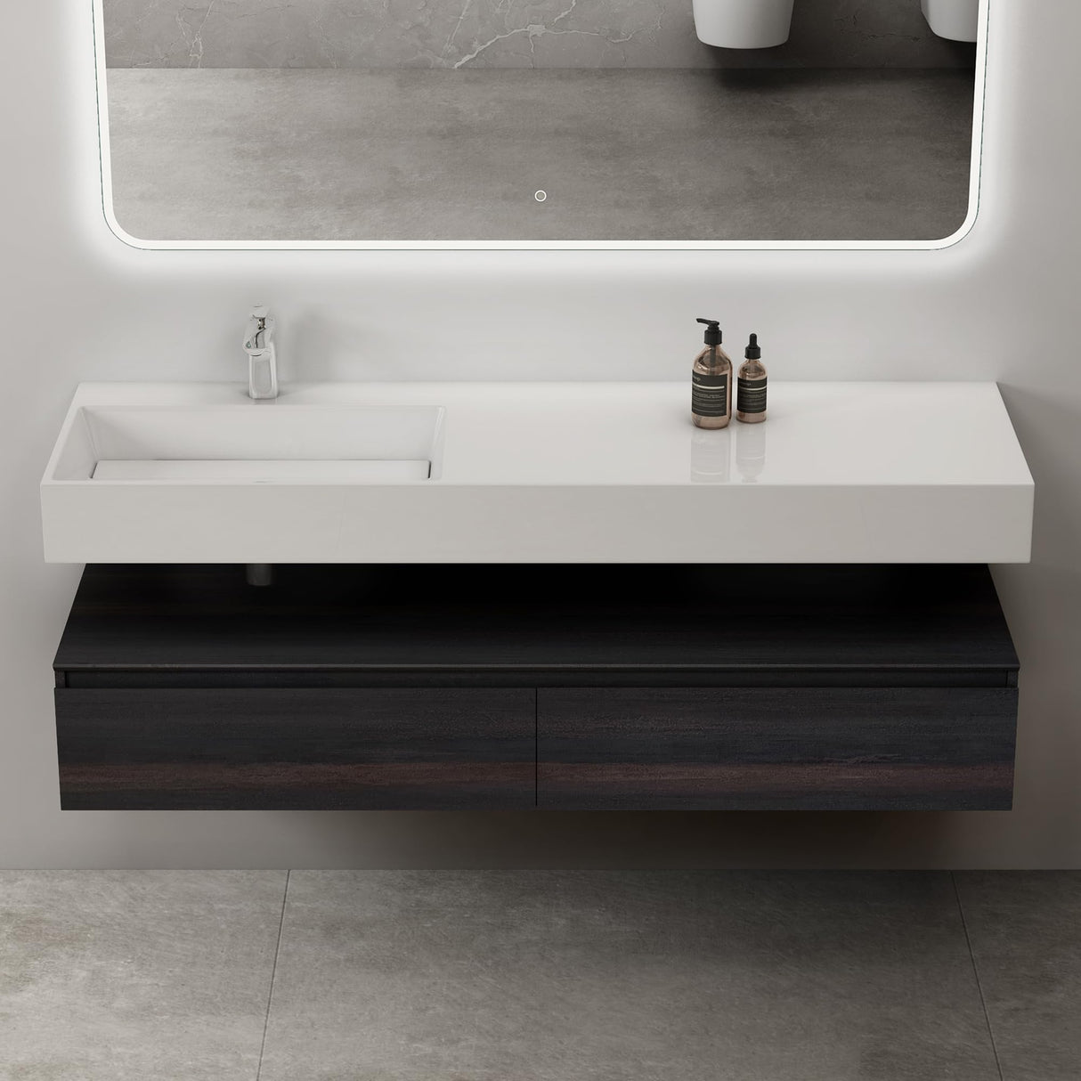 conjunto de muebles de baño glasvilla lavabo con mueble inferior 150x48x25cm con cajones de cierre suave incl. lavabo de mineral fundido UP
