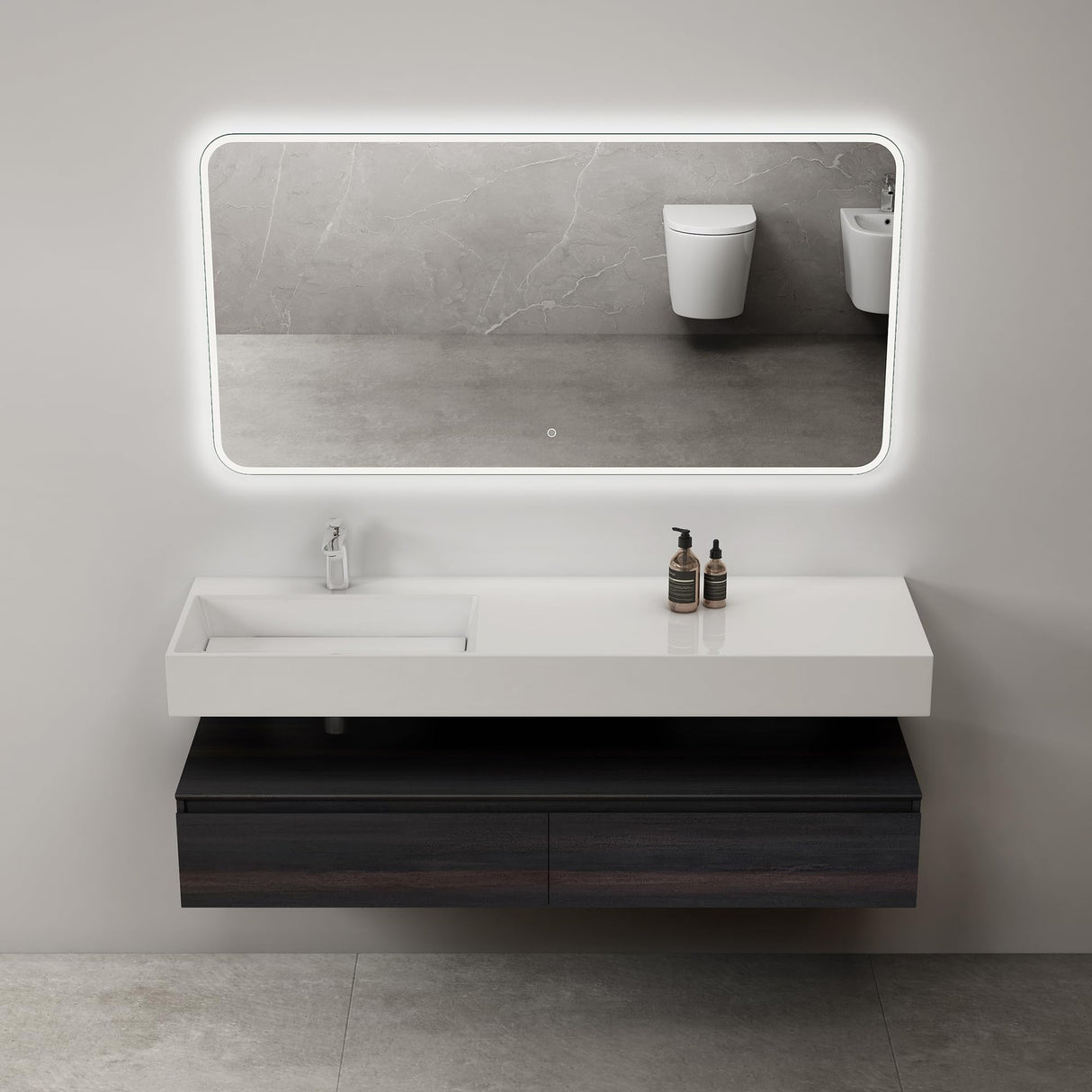 conjunto de muebles de baño glasvilla lavabo con mueble inferior 150x48x25cm con cajones de cierre suave incl. lavabo de mineral fundido UP